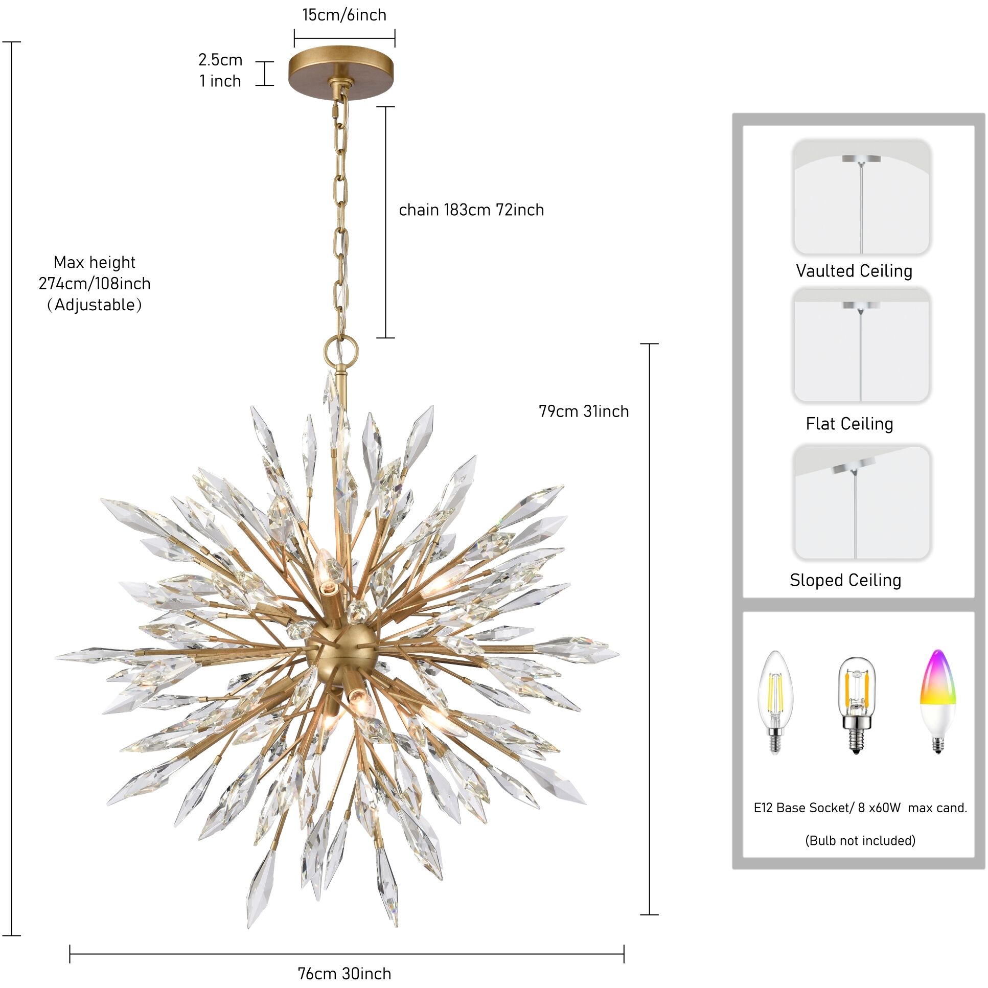 Crystal Fusion 8 Light 30 inch Peruvian Gold Chandelier Ceiling Light