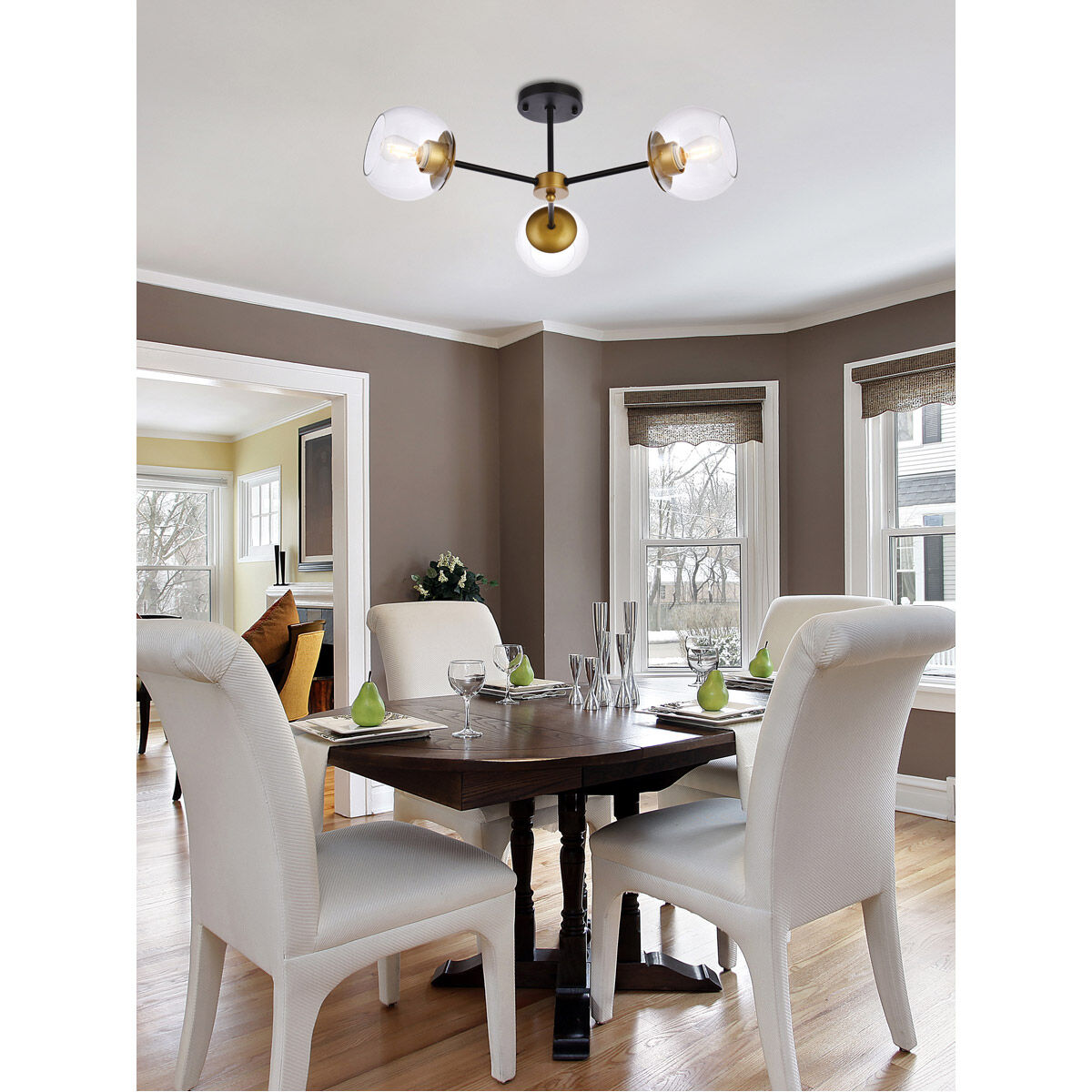 Briggs 3 Light 26 inch Black and Brass Flush Mount Ceiling Light