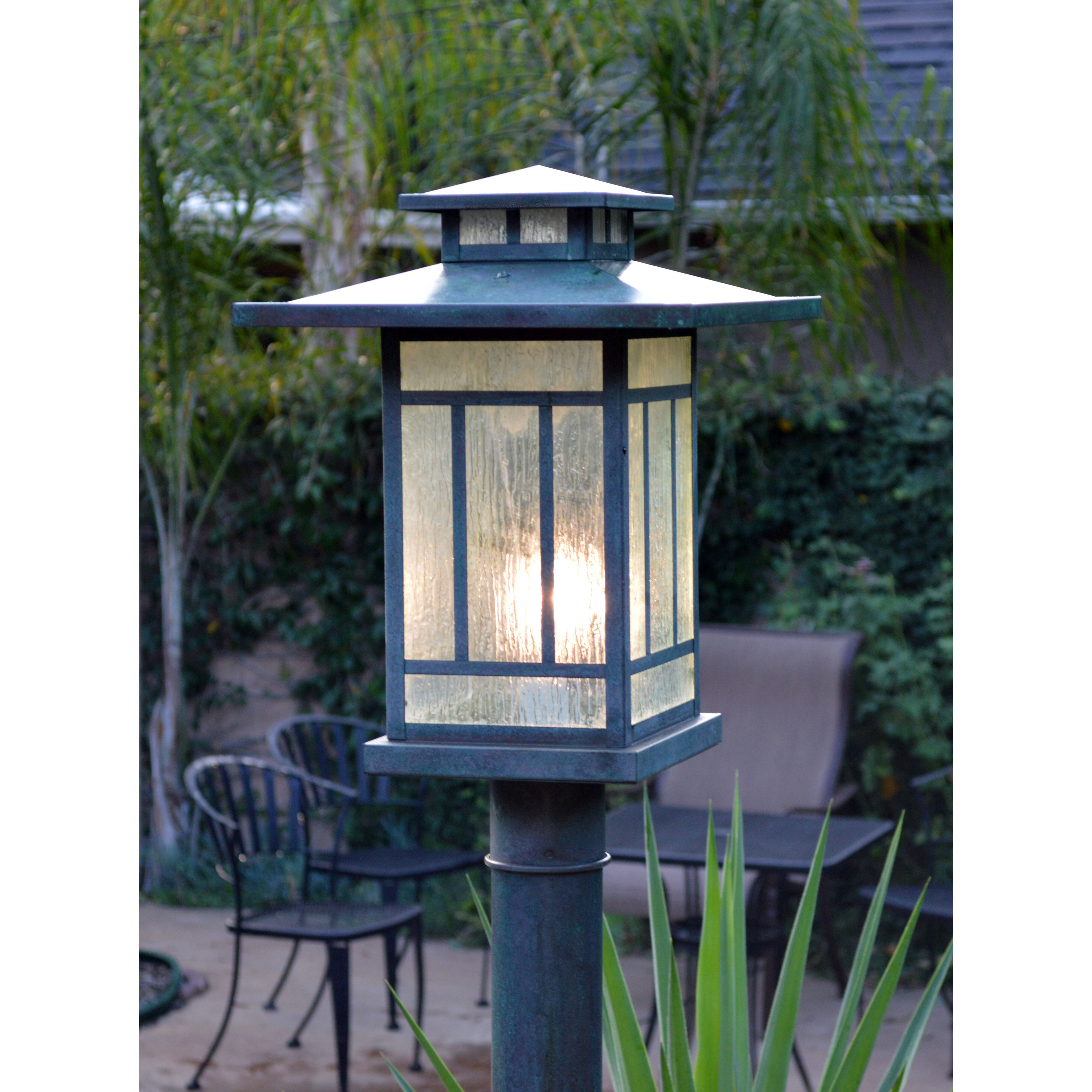 Kennebec 1 Light 15.62 inch Verdigris Patina Post Mount in White Opalescent