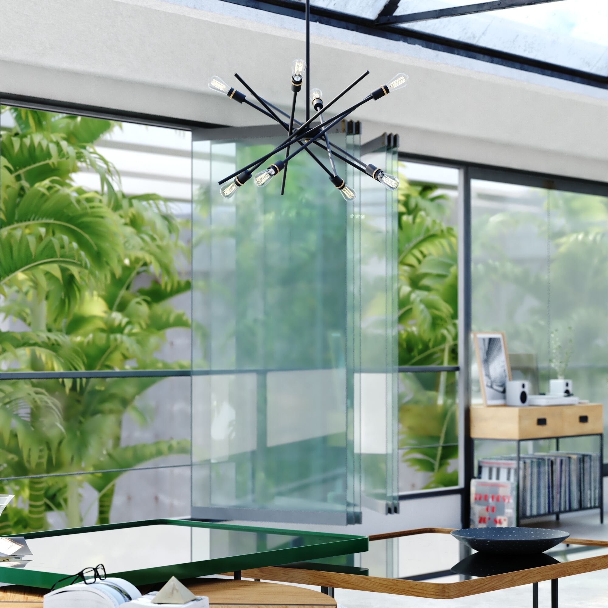 Halsted 8 Light 29.25 inch Black and Satin Brass Pendant Ceiling Light