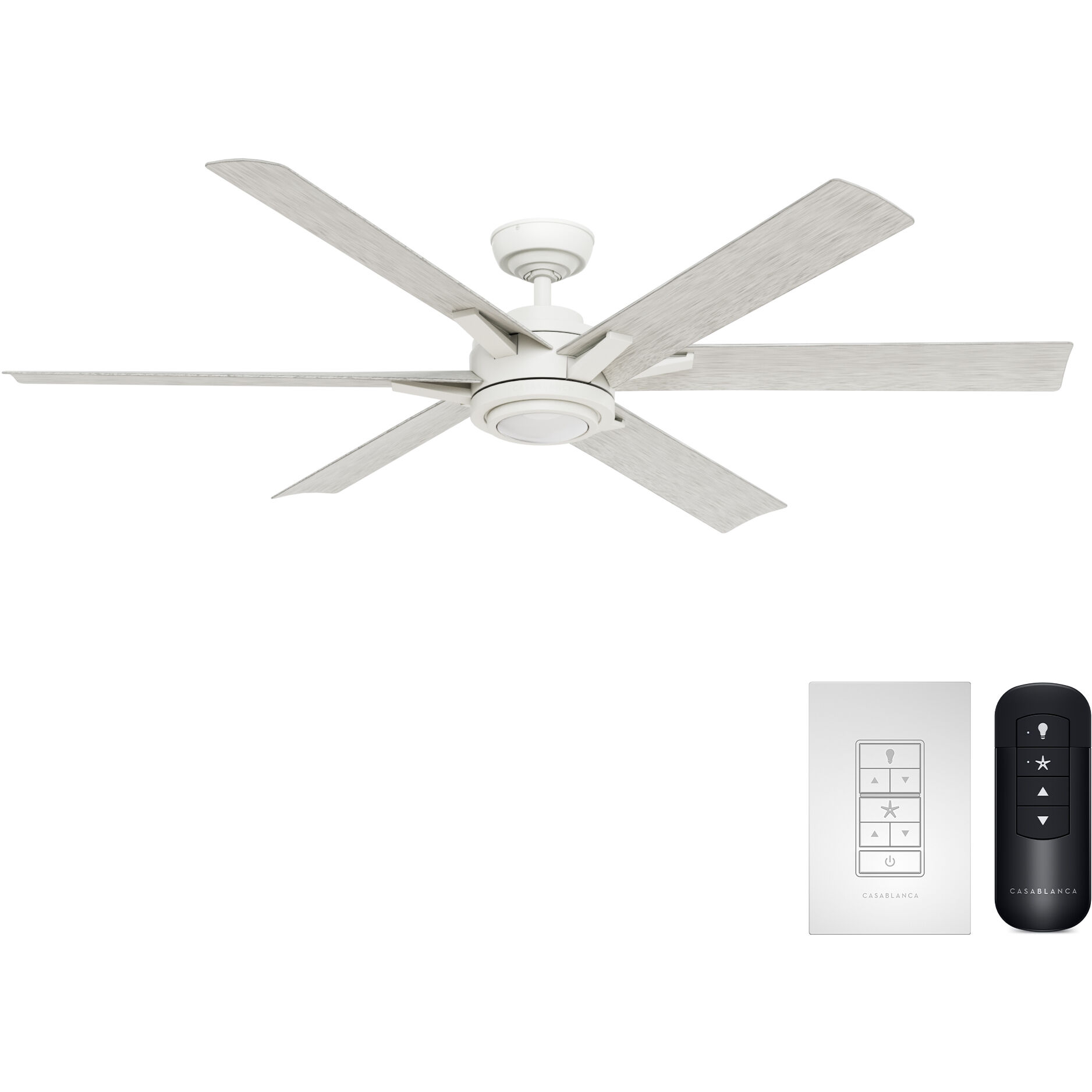 Melia 65 inch Fresh White with White Washed Oak Blades Outdoor Ceiling Fan
