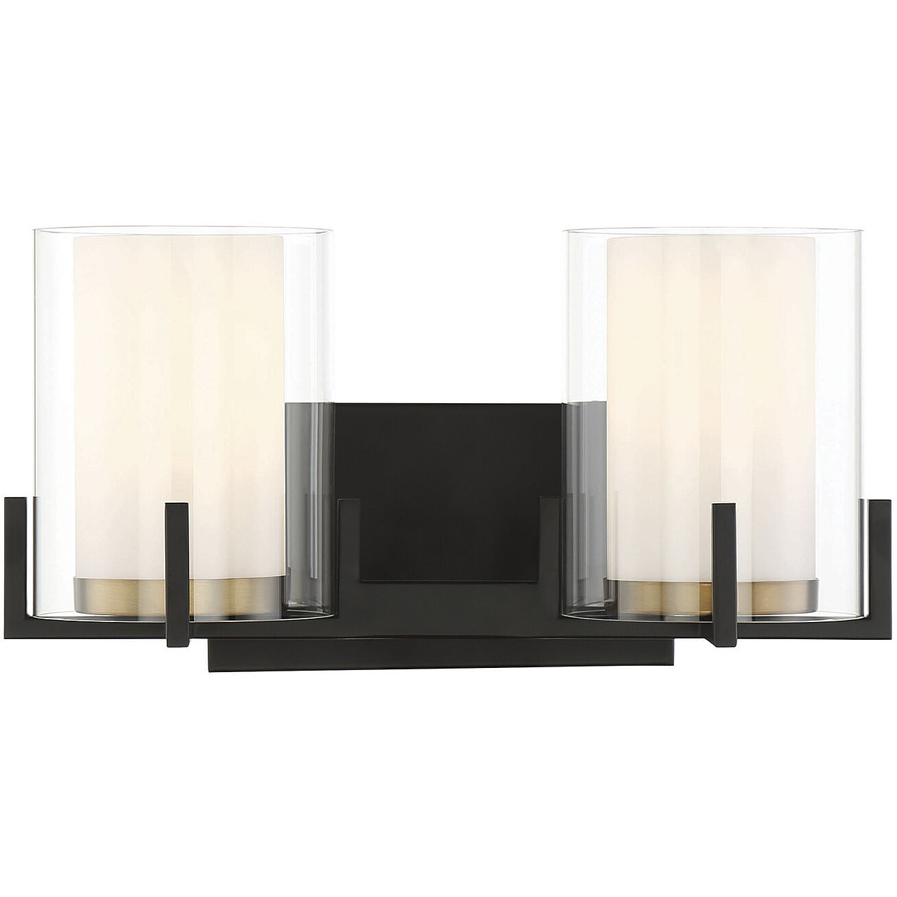 Eaton 2 Light 15 inch Black with Warm Brass Accents Bathroom Vanity Light Wall Light