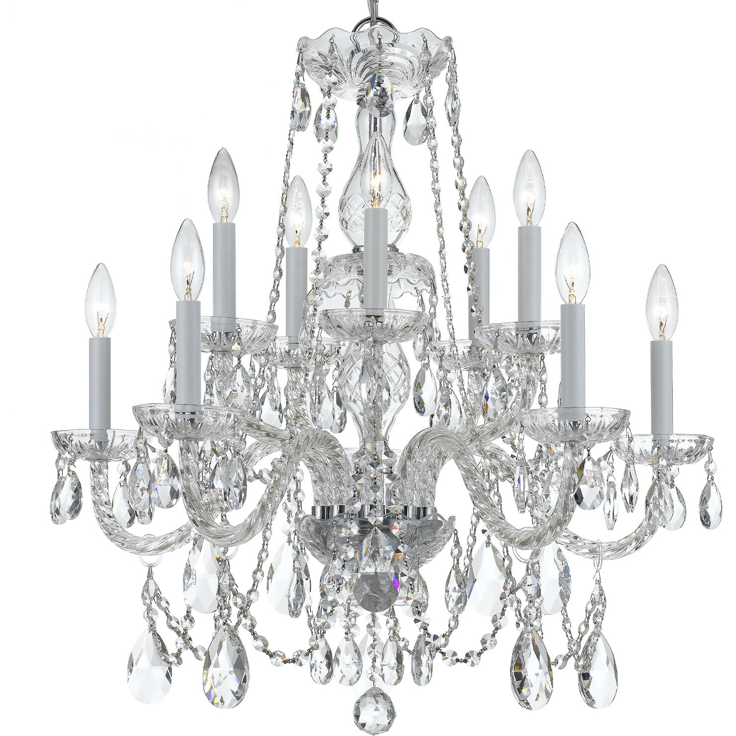 Traditional Crystal 10 Light 26 inch Polished Chrome Chandelier Ceiling Light in Clear Hand Cut