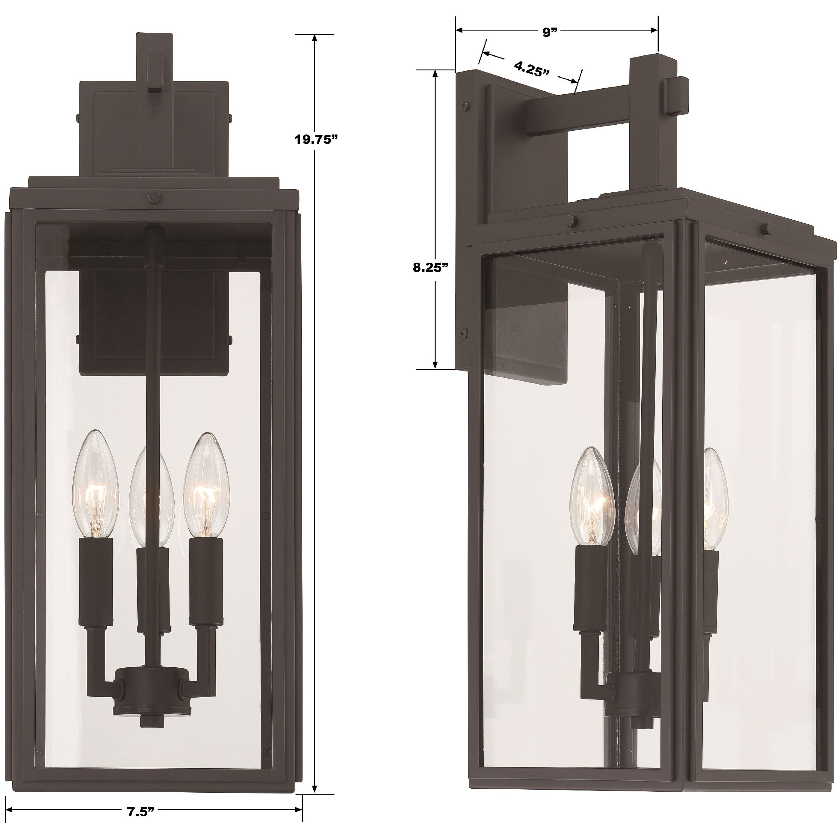 Byron 3 Light 19.75 inch Matte Black Outdoor Sconce