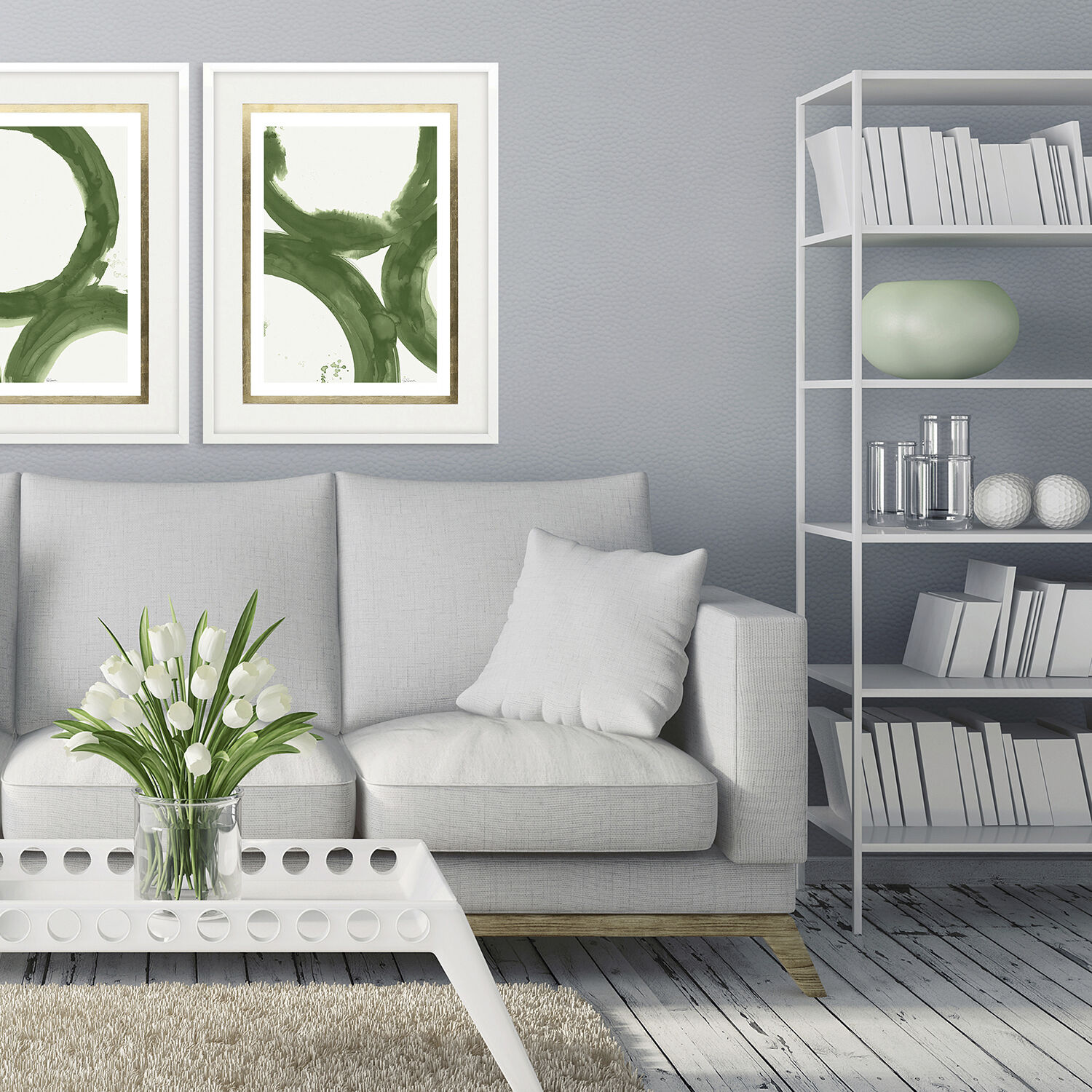 Rings of Water Green and Metallic and White Framed Art