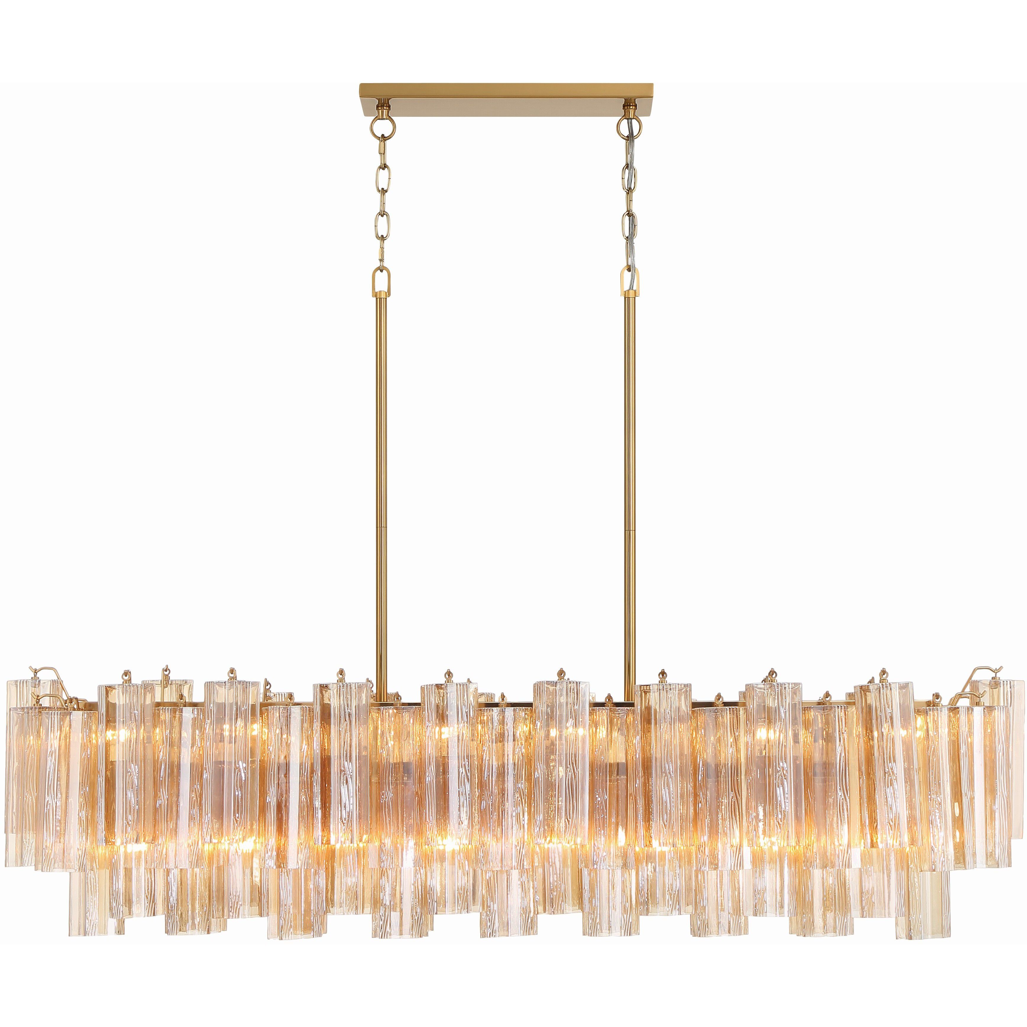 Addis 14 Light 51.75 inch Aged Brass Linear Chandelier Ceiling Light in Tronchi Glass Amber