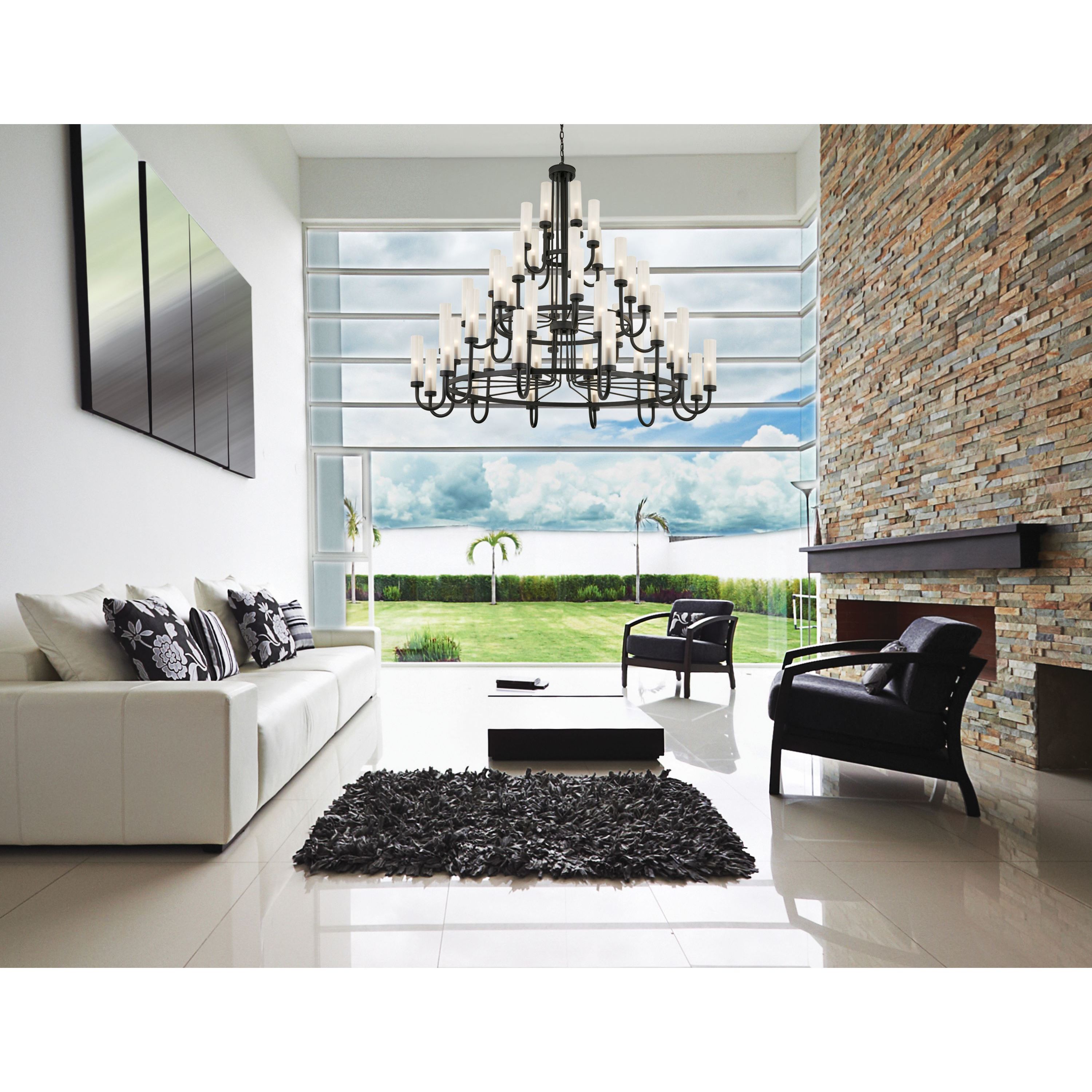 Anchor 48 Light 60.5 inch Matte Black and Clear Frosted Chandelier Ceiling Light