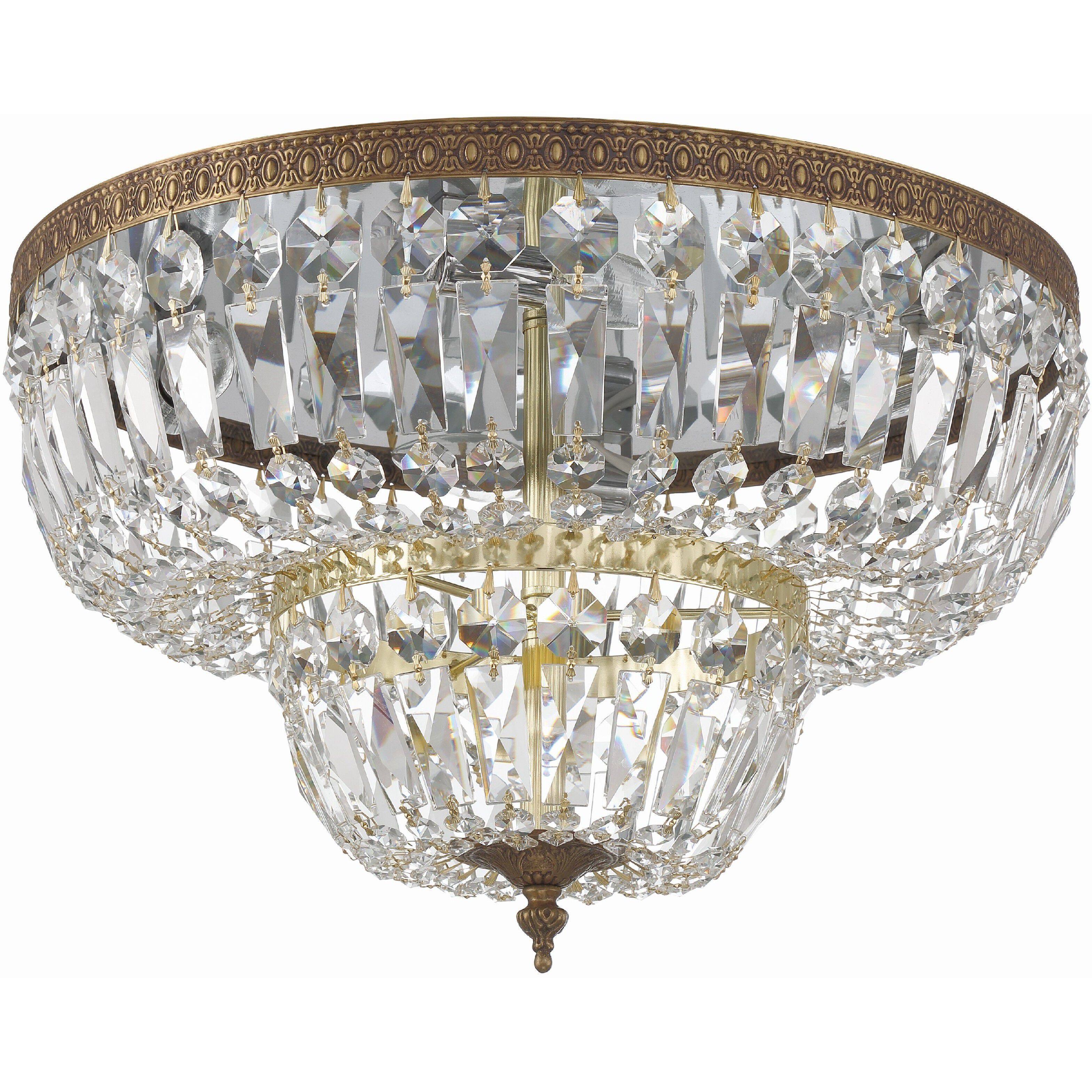 Waltham 4 Light 18 inch Olde Brass Flush Ceiling Light in Clear Spectra