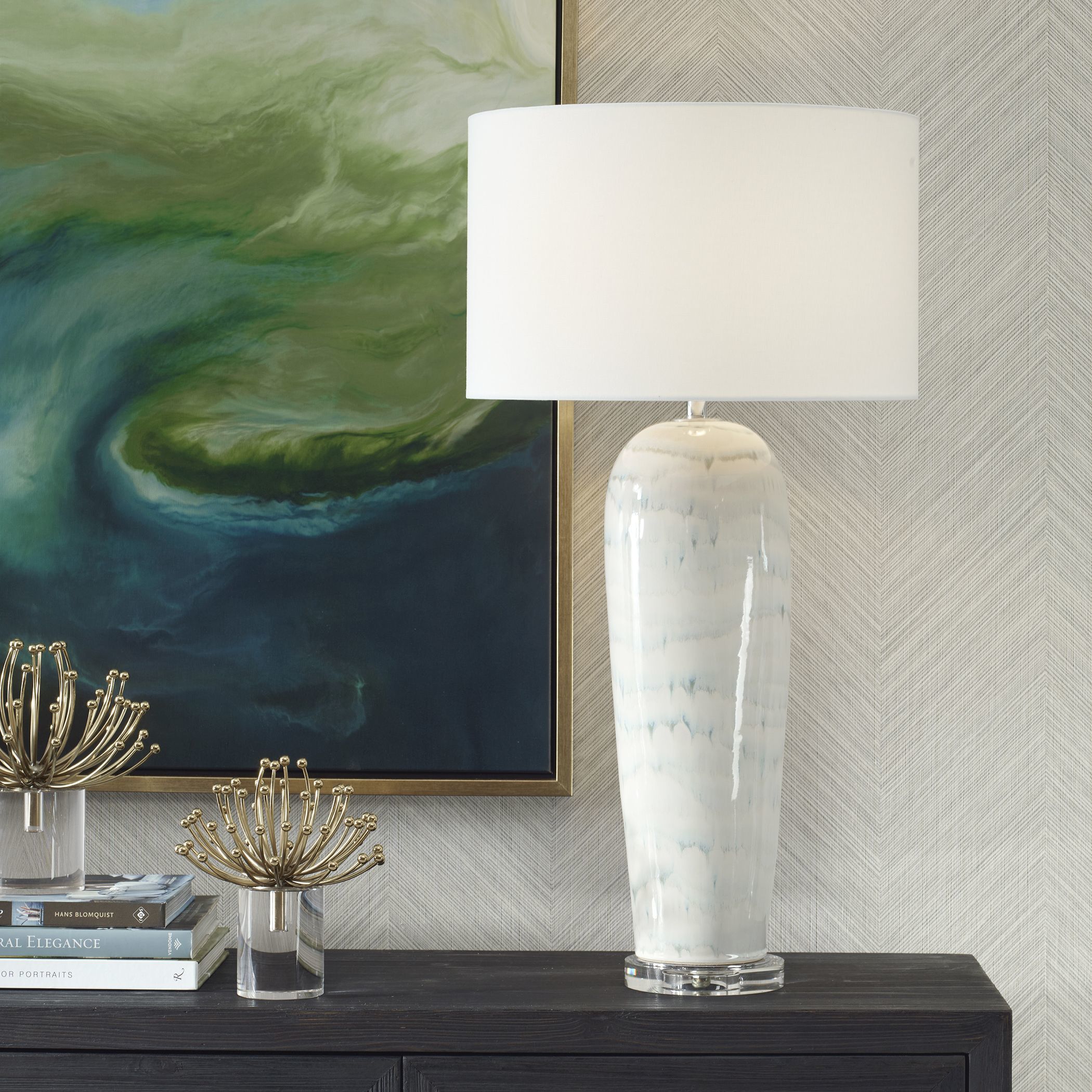 Arden 32.5 inch 150.00 watt Smoky Blue Glaze with Brushed Nickel and Crystal Table Lamp Portable Light