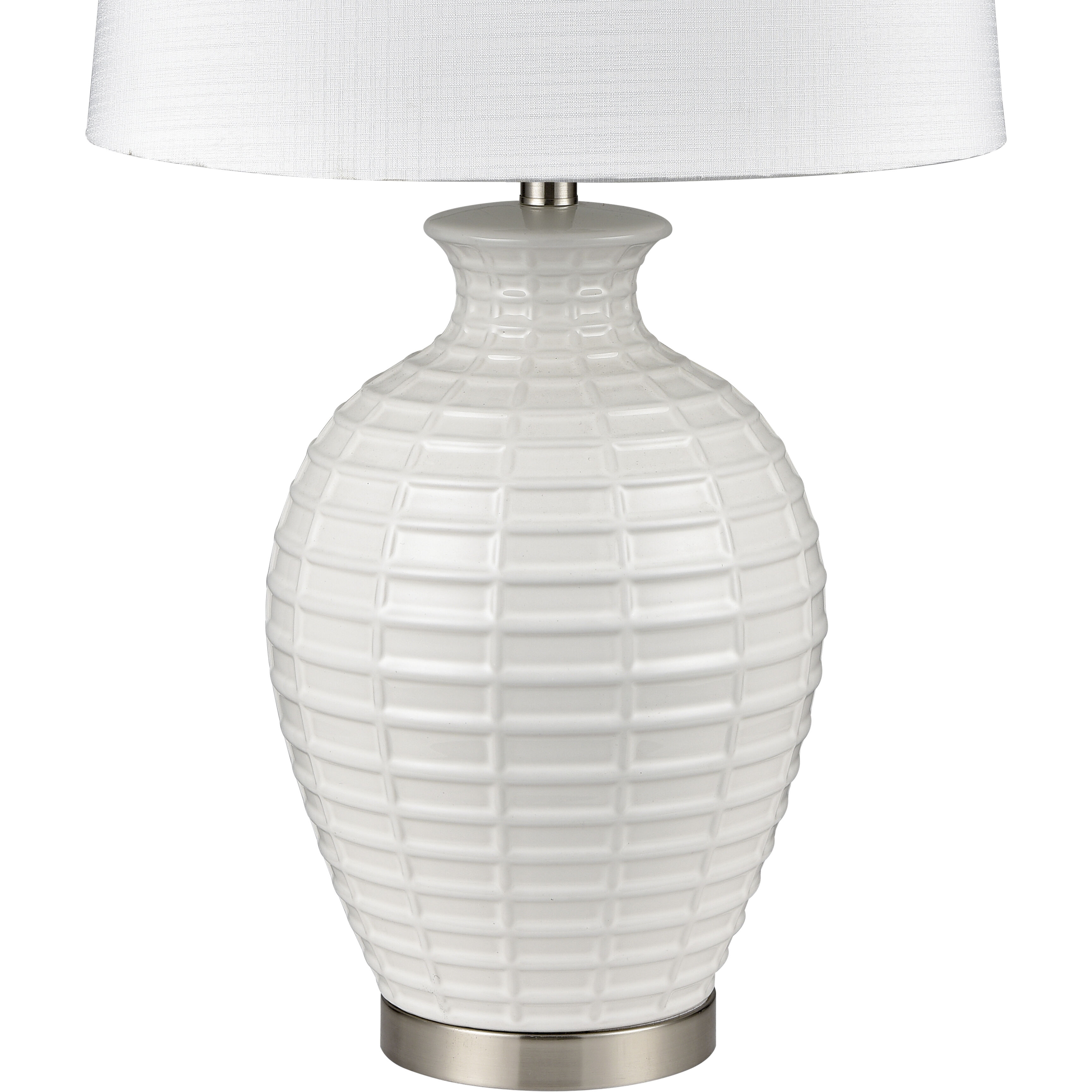 Junia 28 inch 150 watt White Glazed with Satin Nickel Table Lamp Portable Light, Set of 2