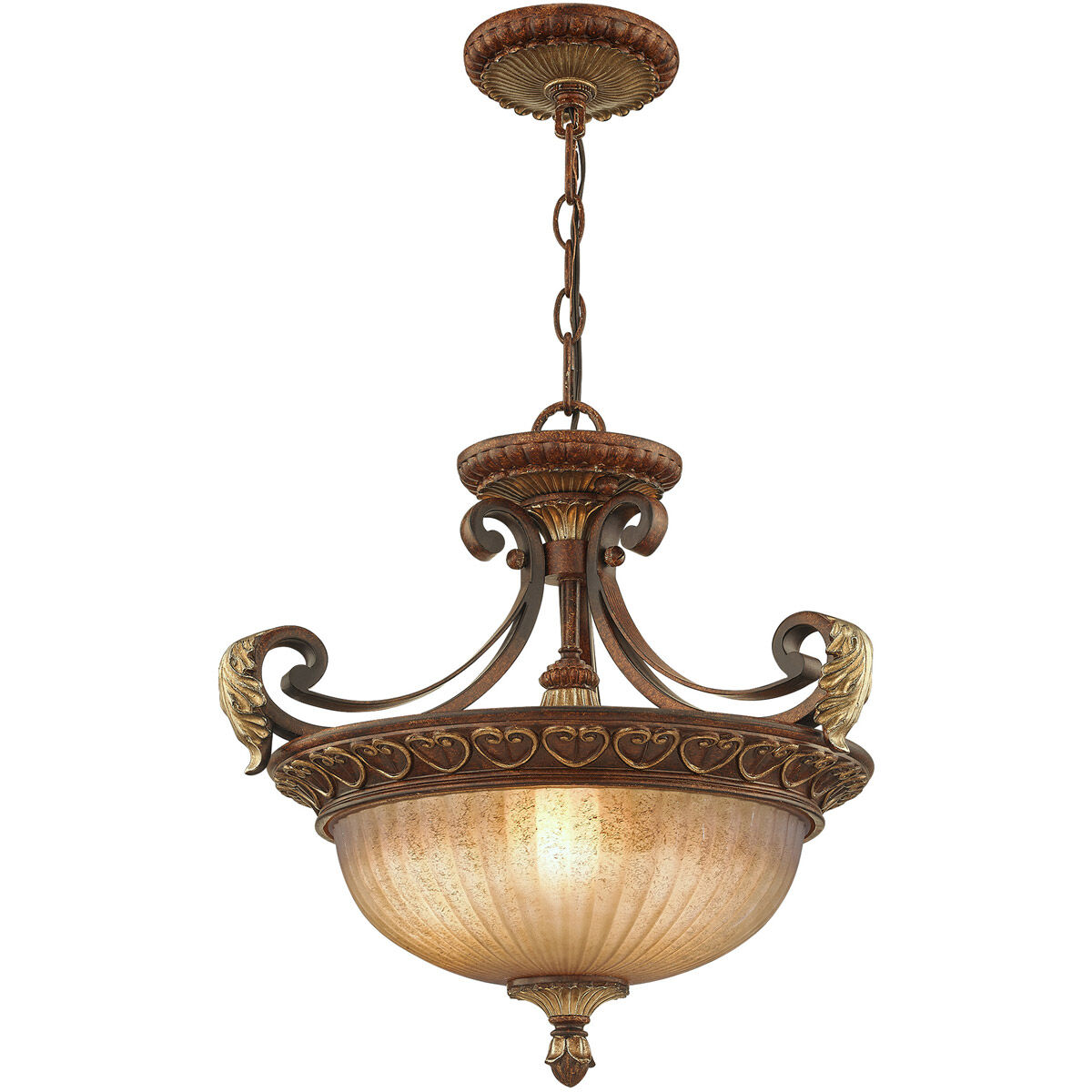 Villa Verona 3 Light 17 inch Verona Bronze with Aged Gold Leaf Accents Convertible Inverted Pendant/Ceiling Mount Ceiling Light