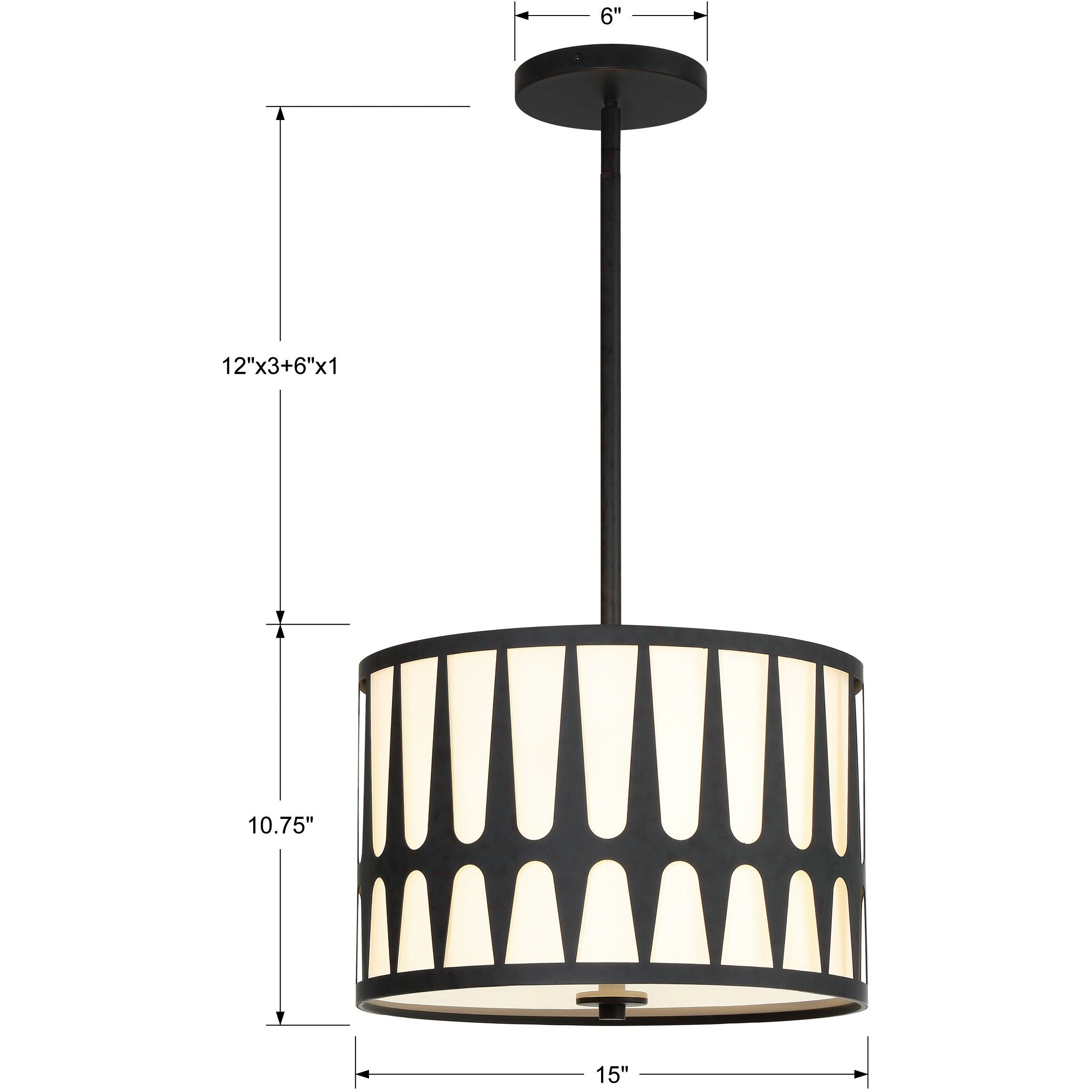 Royston 3 Light 15 inch Black Pendant Ceiling Light in Antique White