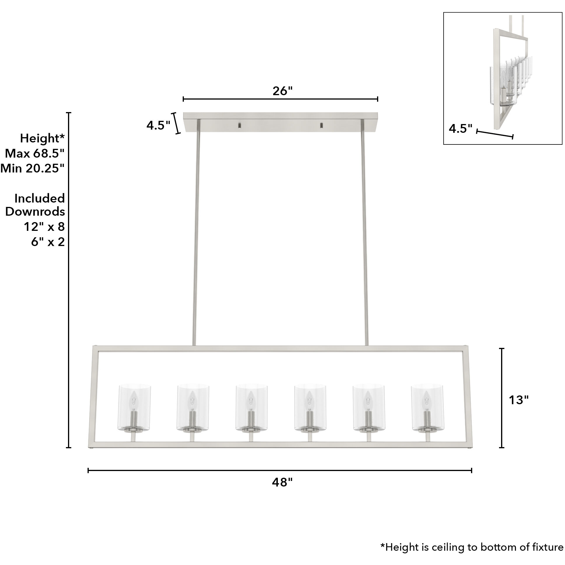 Kerrison 6 Light 48 inch Brushed Nickel Linear Chandelier Ceiling Light