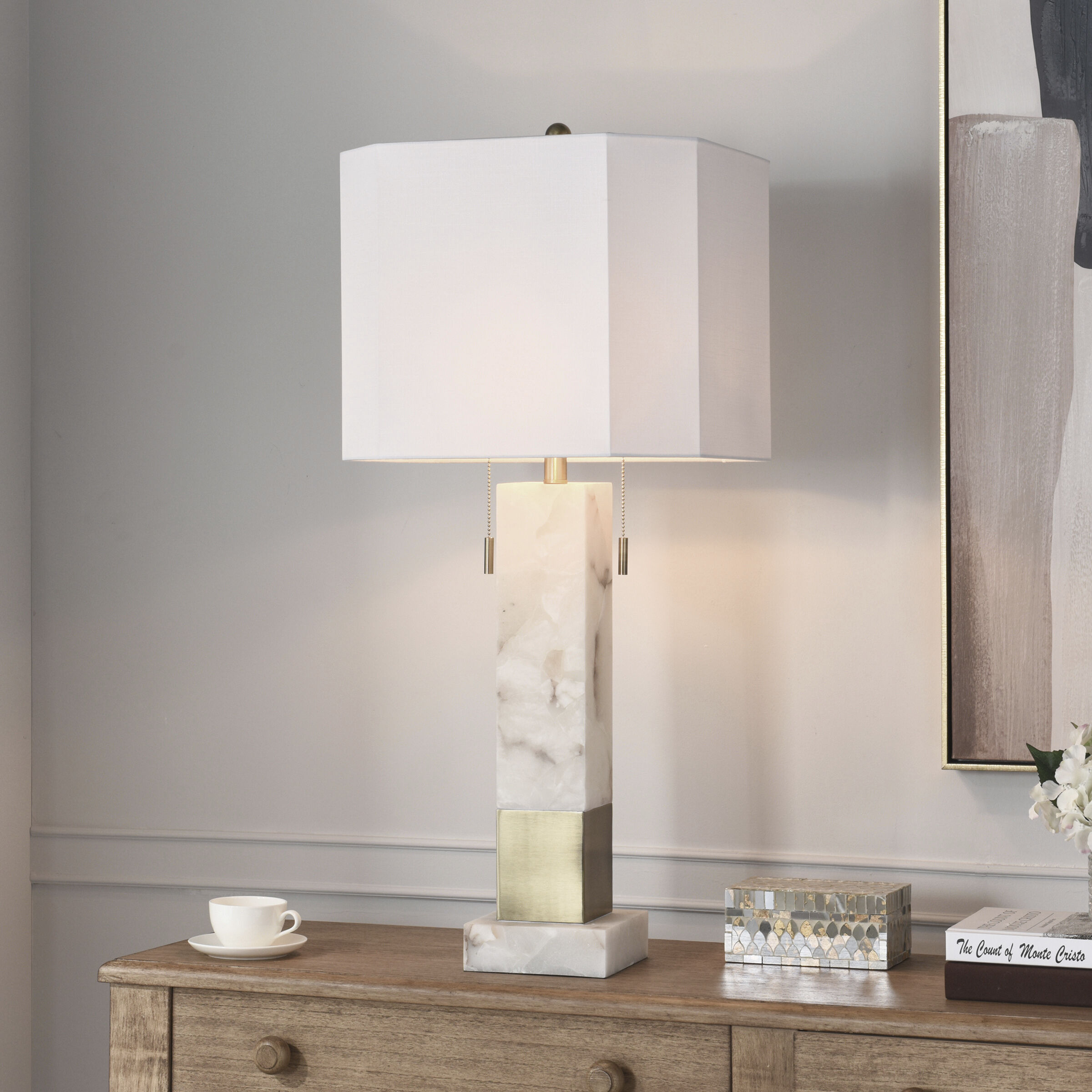 Cameron 35.75 inch 60.00 watt Alabaster and Brass and White Table Lamp Portable Light