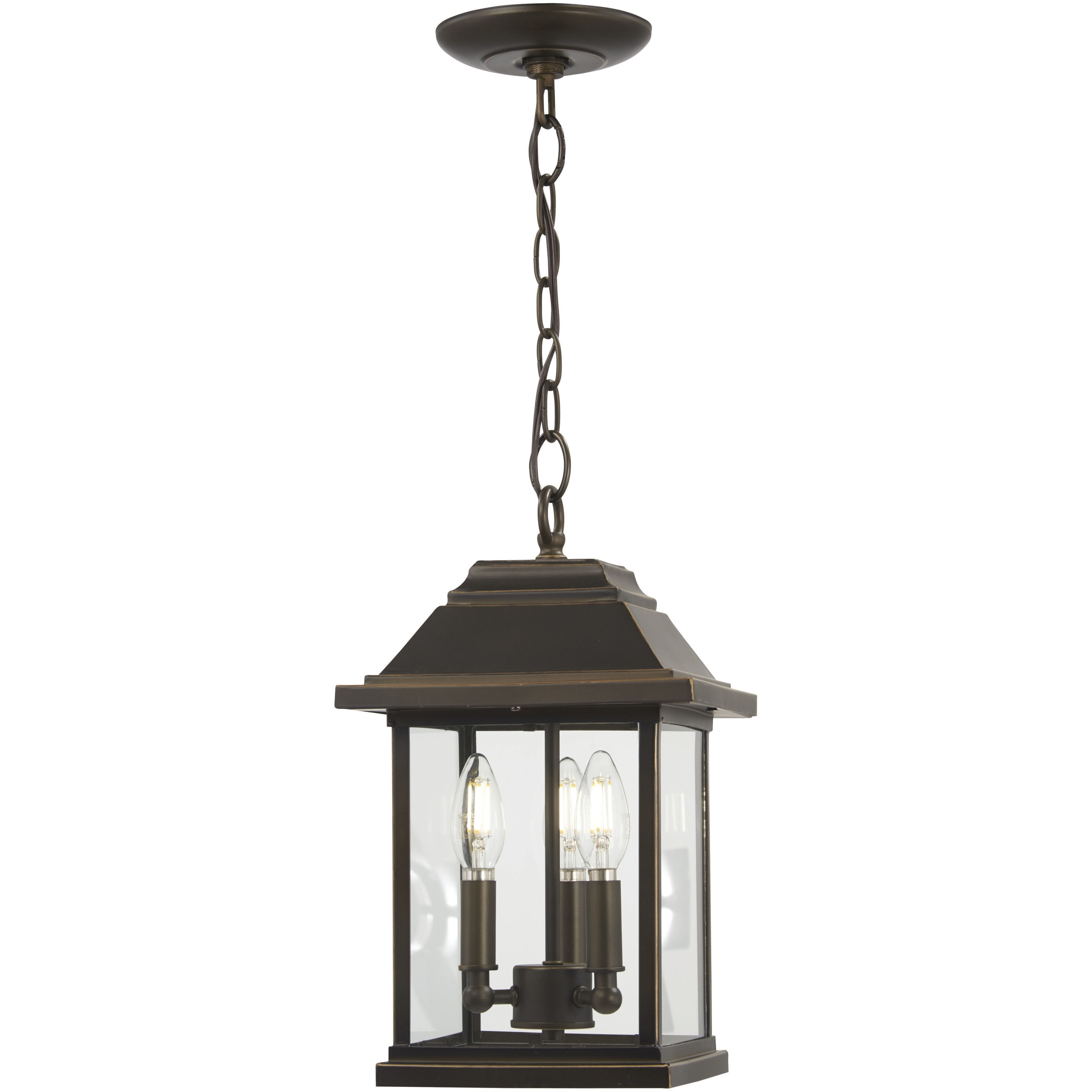 Mariner's Pointe 3 Light 9 inch Oil Rubbed Bronze/Gold Outdoor Chain Hung Lantern, Great Outdoors
