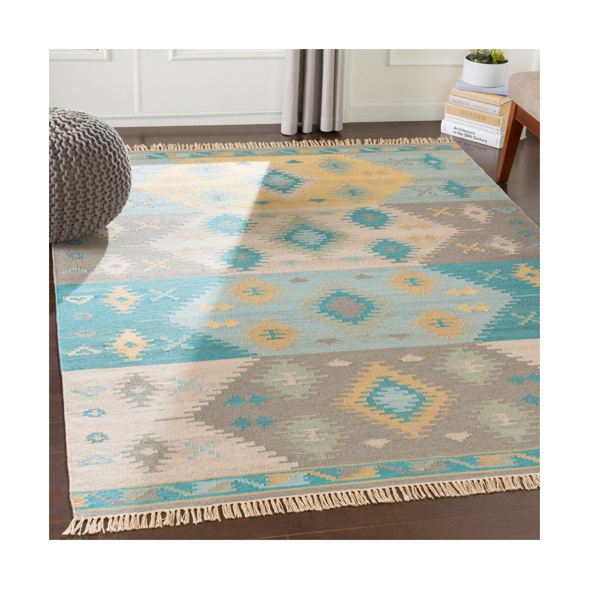 Bodie 90 X 60 inch Aqua/Wheat/Sage/Taupe/Camel/Medium Gray/Beige Rugs, Rectangle