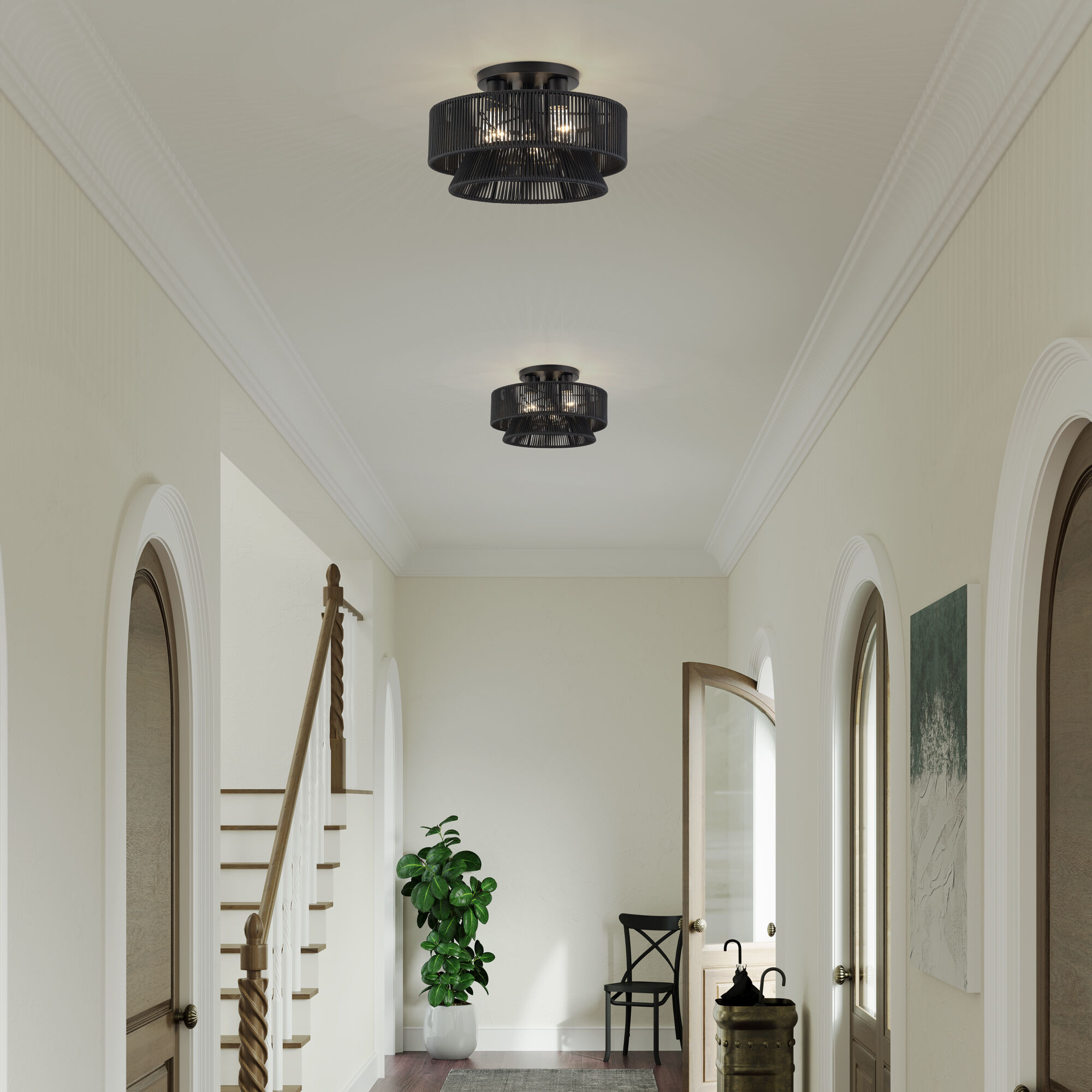 Florell 3 Light 15 inch Black Semi Flush Mount Ceiling Light, Large