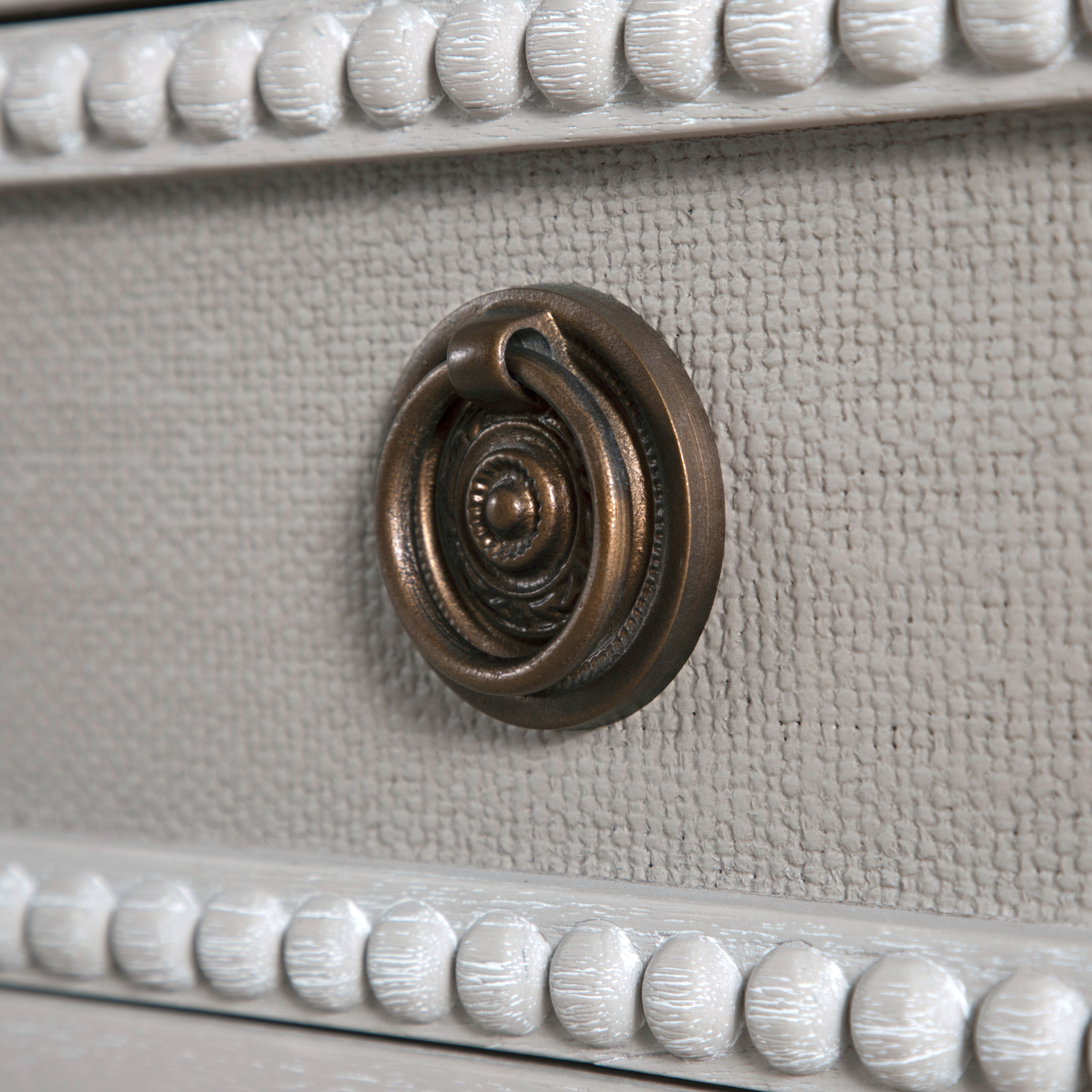 Caroline 30.5 X 30 inch Cerused White and Painted Burlap with Antique Bronze Nightstand