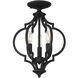 Transitional 3 Light 11 inch Matte Black Convertible Semi-Flush or Pendant Ceiling Light