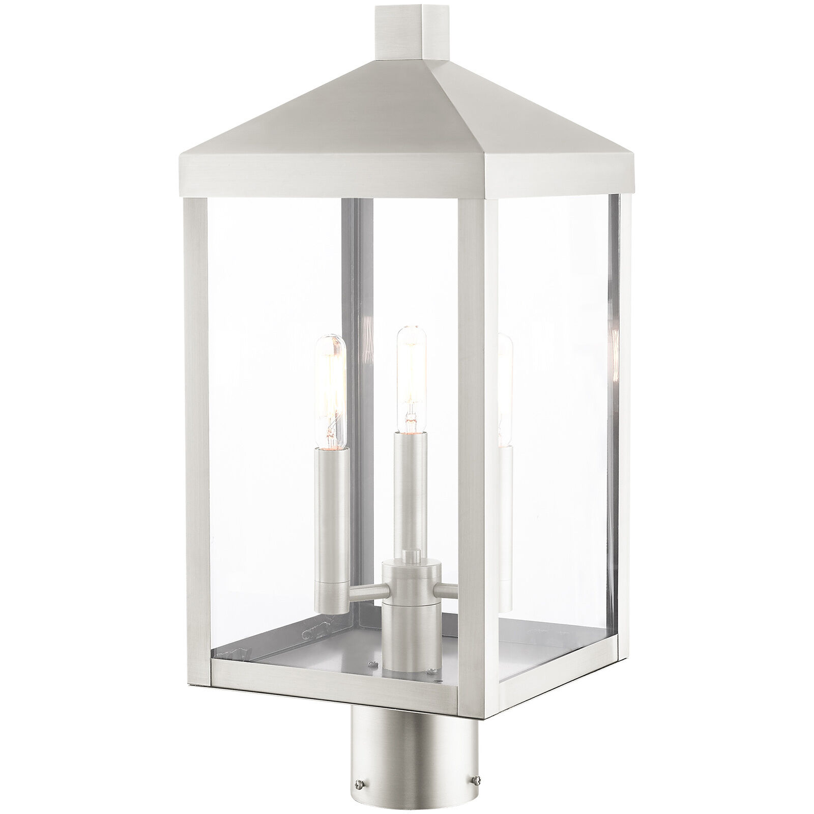 Nyack 3 Light 20 inch Brushed Nickel Outdoor Post Top Lantern