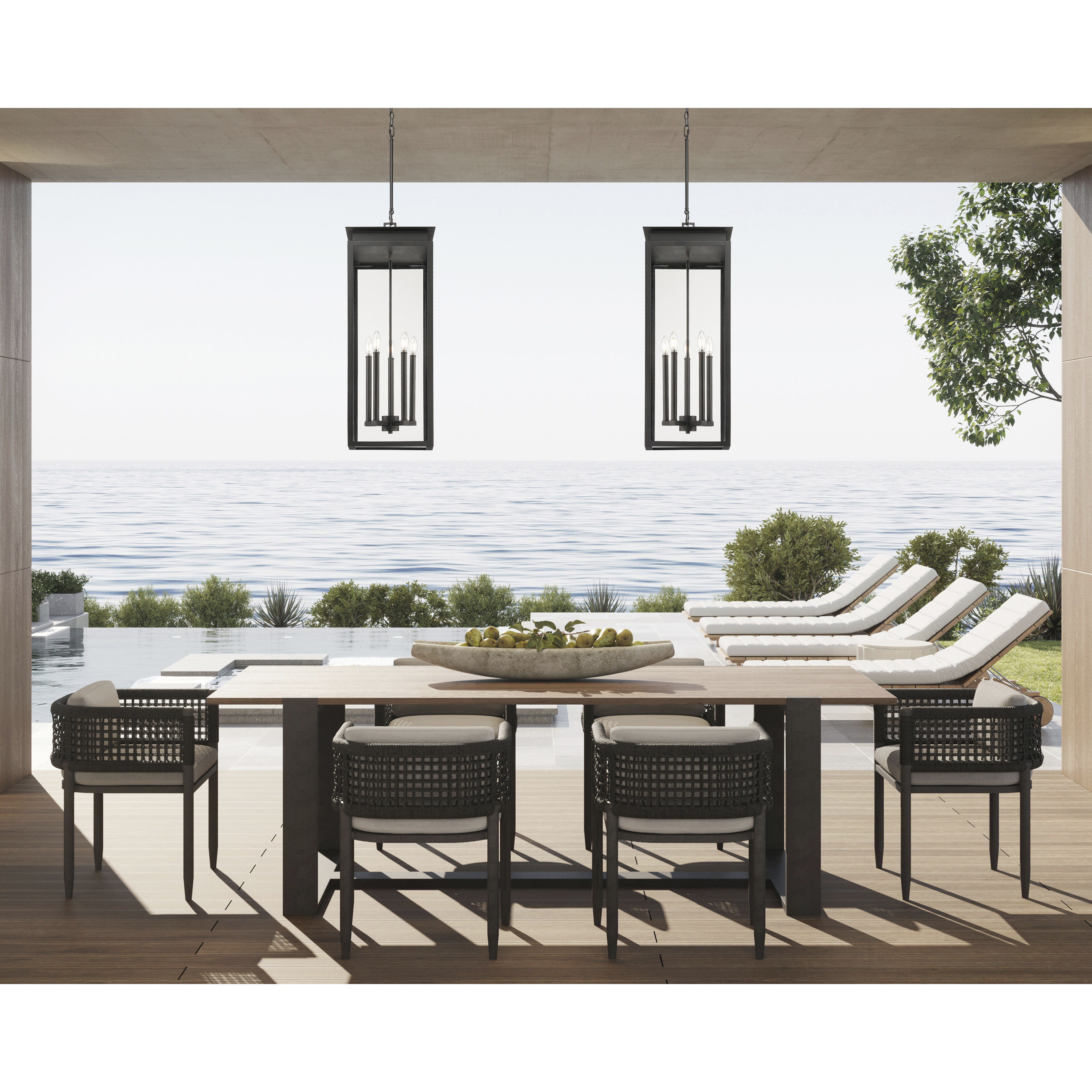 Nova 5 Light 12.5 inch Black Outdoor Chain Mount Ceiling Fixture in Clear Glass