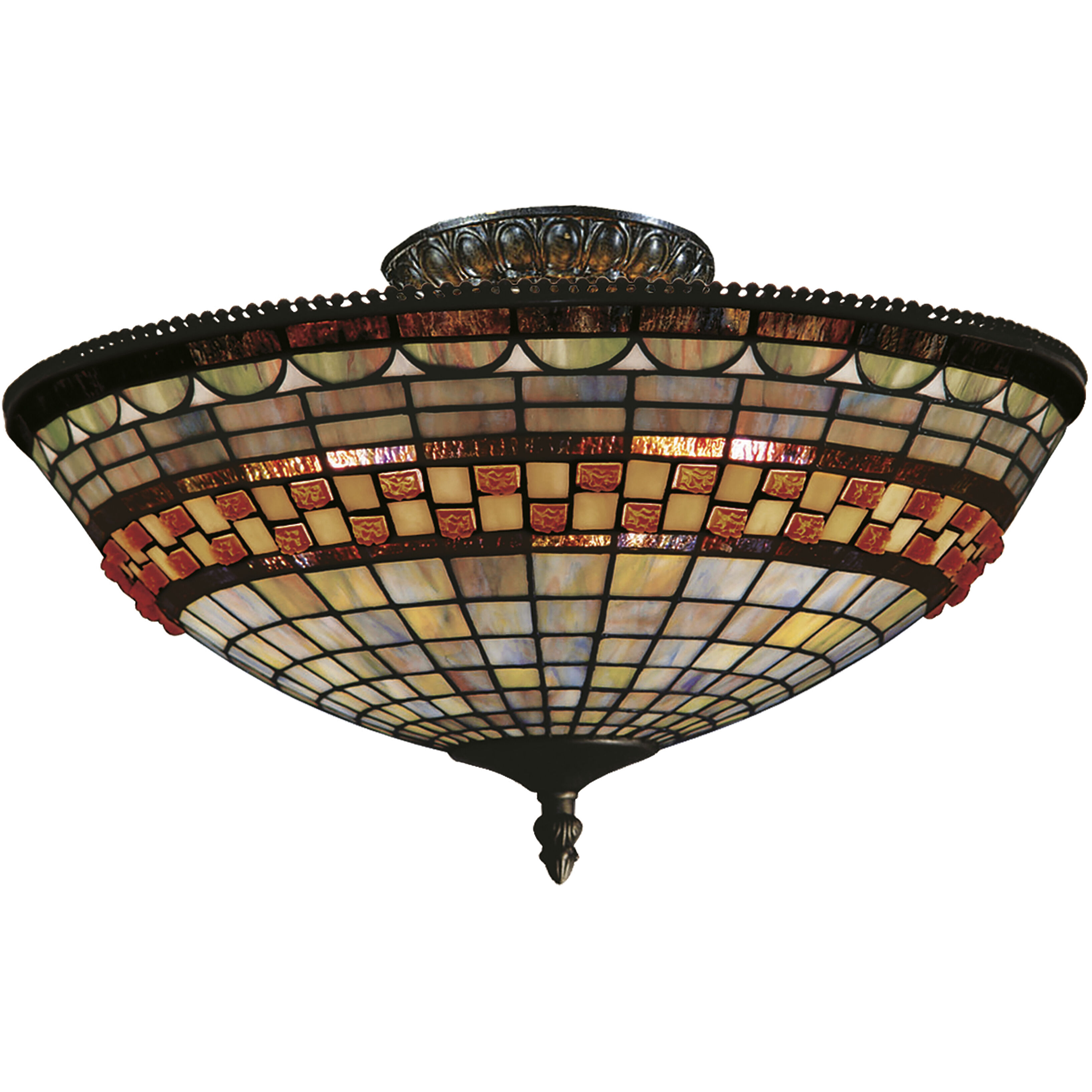 Jewelstone 3 Light 16 inch Classic Bronze with Multicolor Semi Flush Mount Ceiling Light