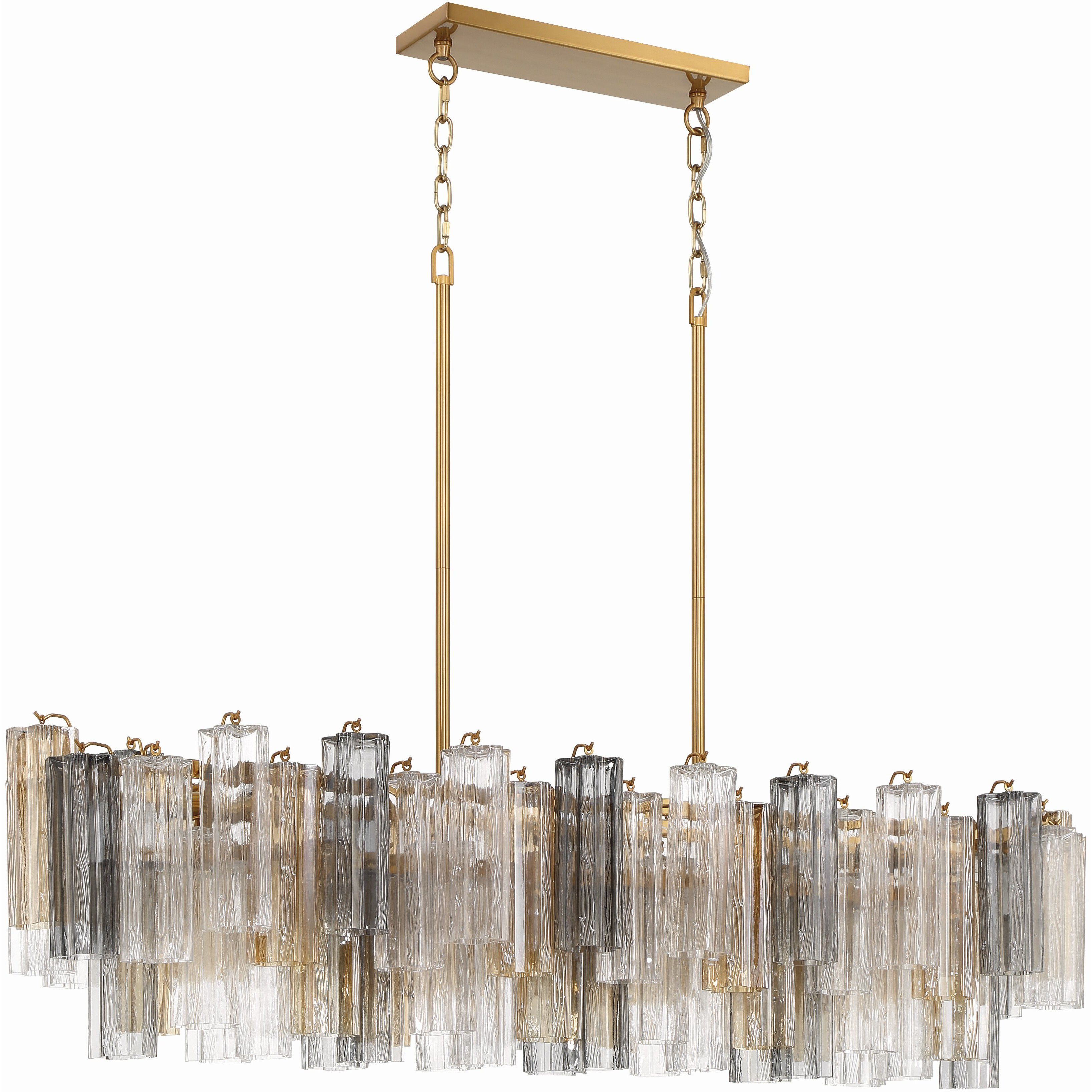 Addis 14 Light 51.75 inch Aged Brass Linear Chandelier Ceiling Light in Tronchi Glass Autumn