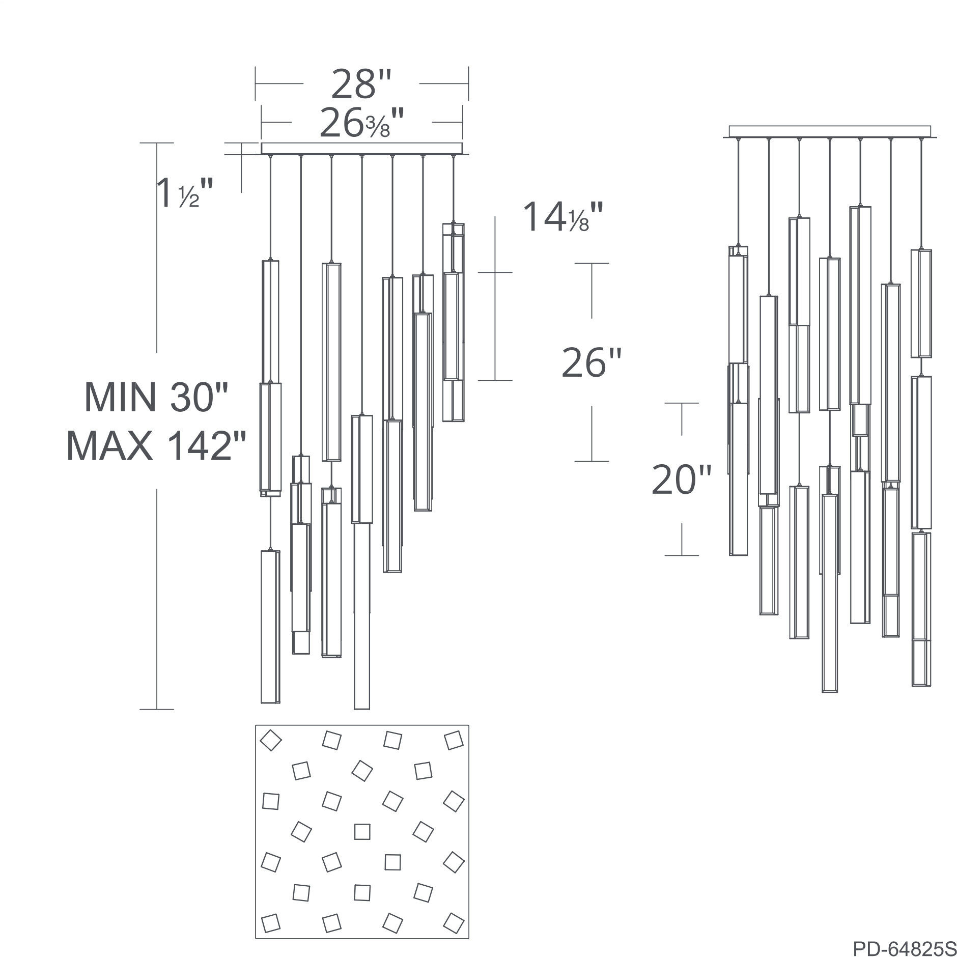 Chaos 25 Light 28 inch Black Aged Brass Multi-Light Pendant Ceiling Light