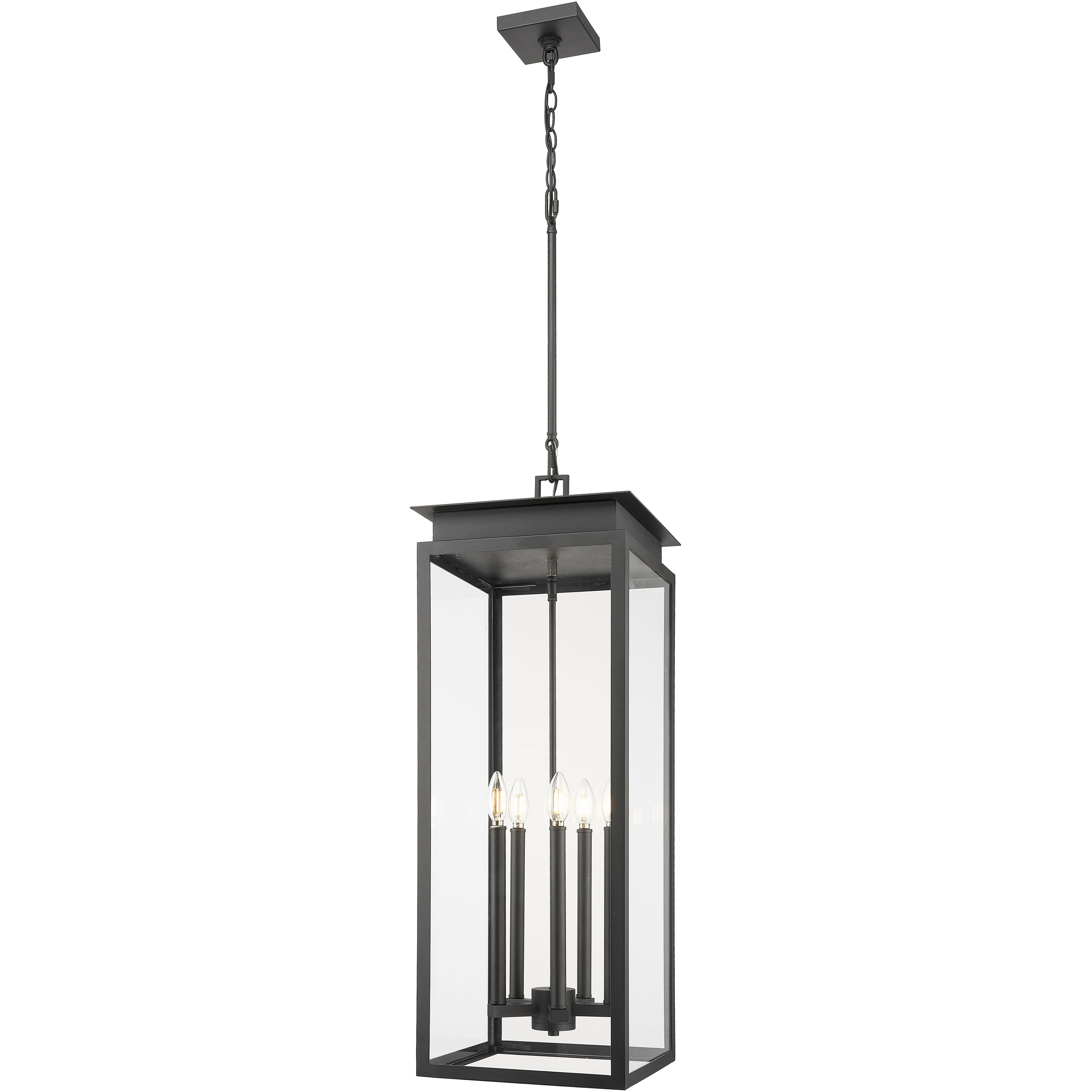 Nova 5 Light 12.5 inch Black Outdoor Chain Mount Ceiling Fixture in Clear Glass