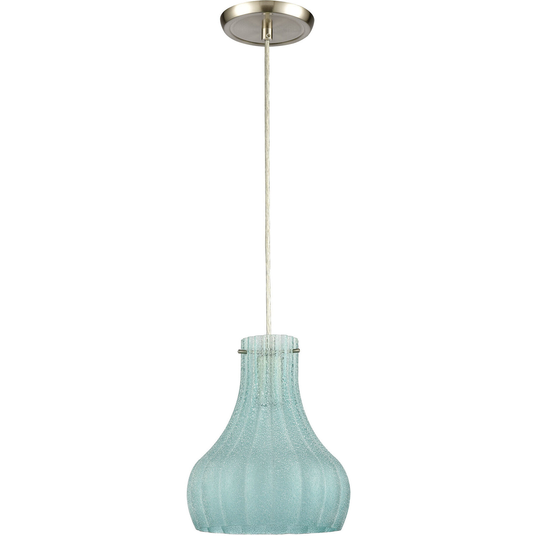 Coastal Scallop 1 Light 8 inch Satin Nickel Mini Pendant Ceiling Light in Seafoam Sugar Scavo Glass