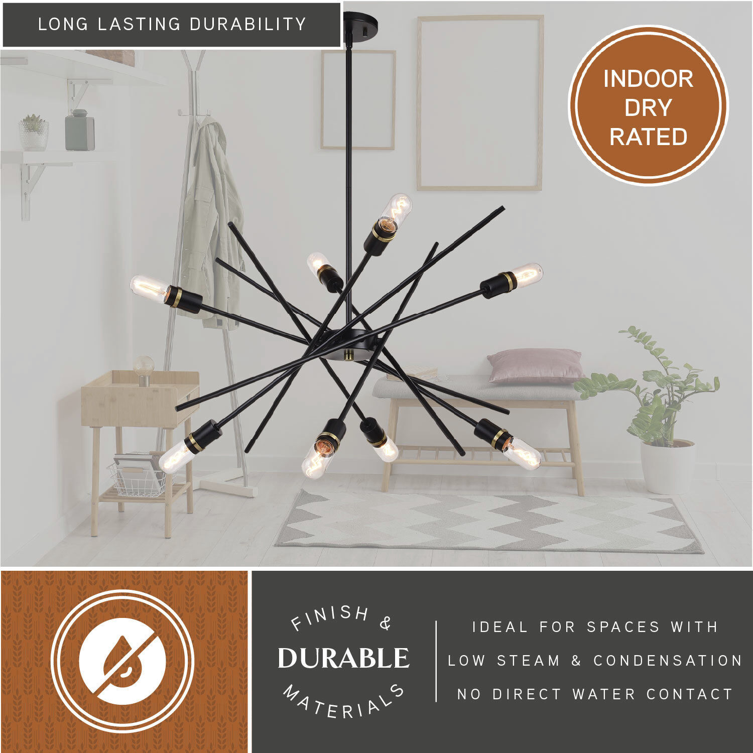 Halsted 8 Light 29.25 inch Black and Satin Brass Pendant Ceiling Light