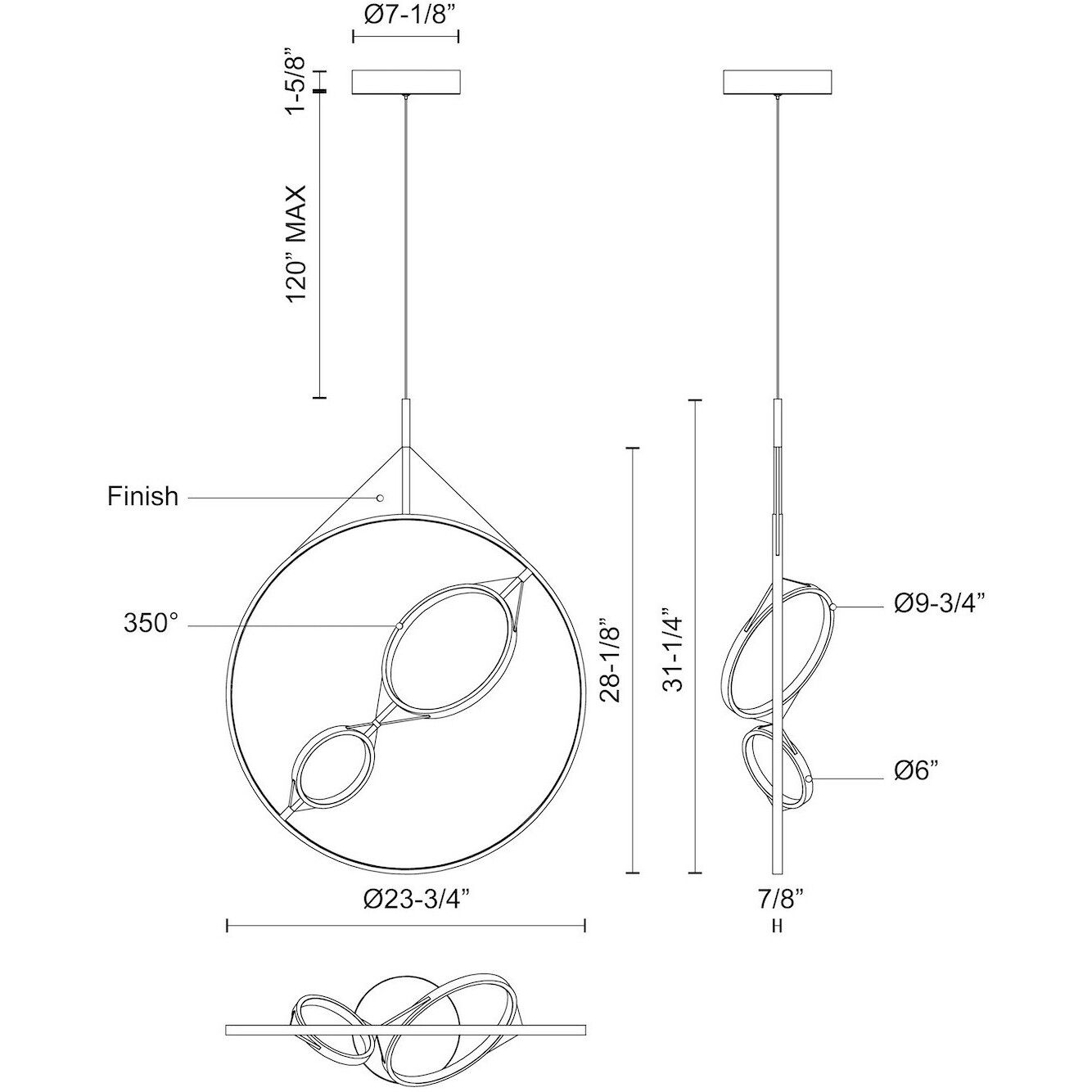 Serif LED 0.88 inch Black Pendant Ceiling Light
