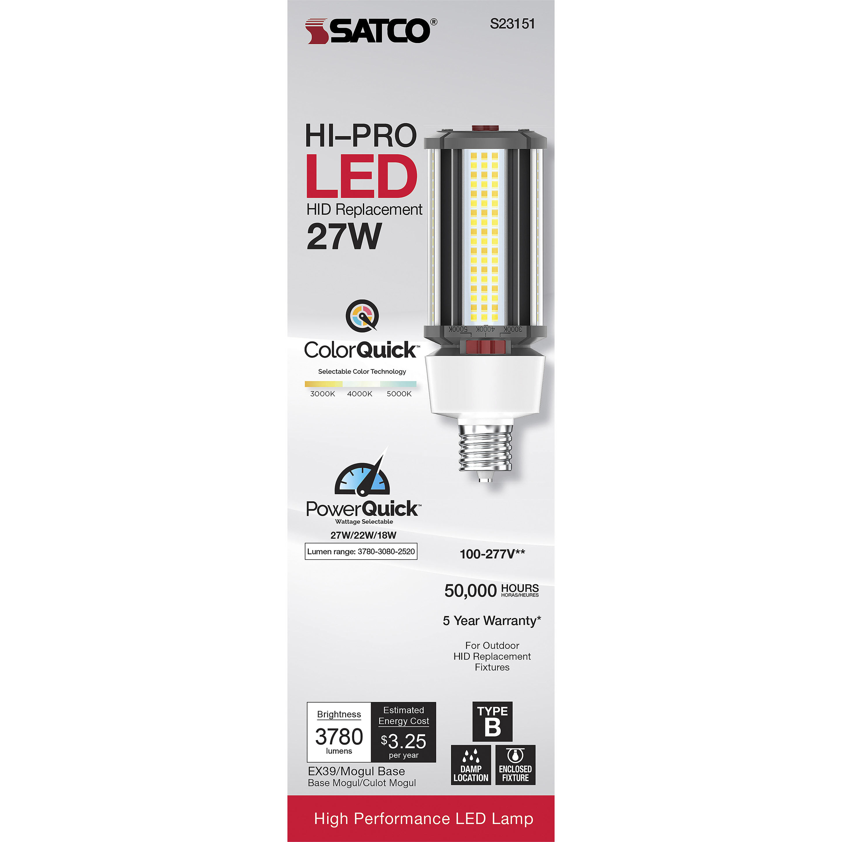 Lumos LED Extended Mogul 18.00 watt 3000K Light Bulb 