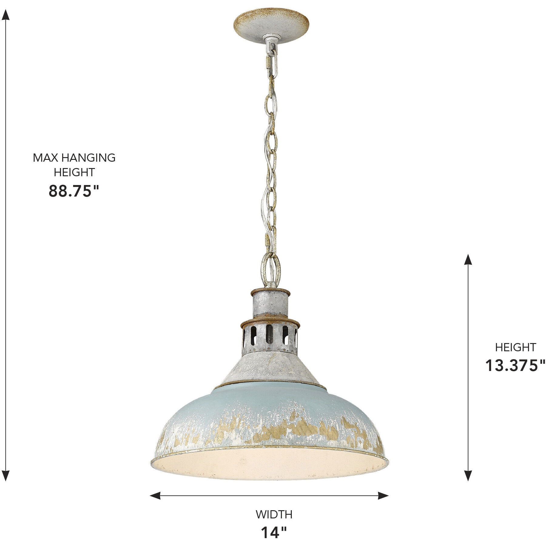 Kinsley 1 Light 14 inch Aged Galvanized Steel Pendant Ceiling Light in Antique Teal, Large