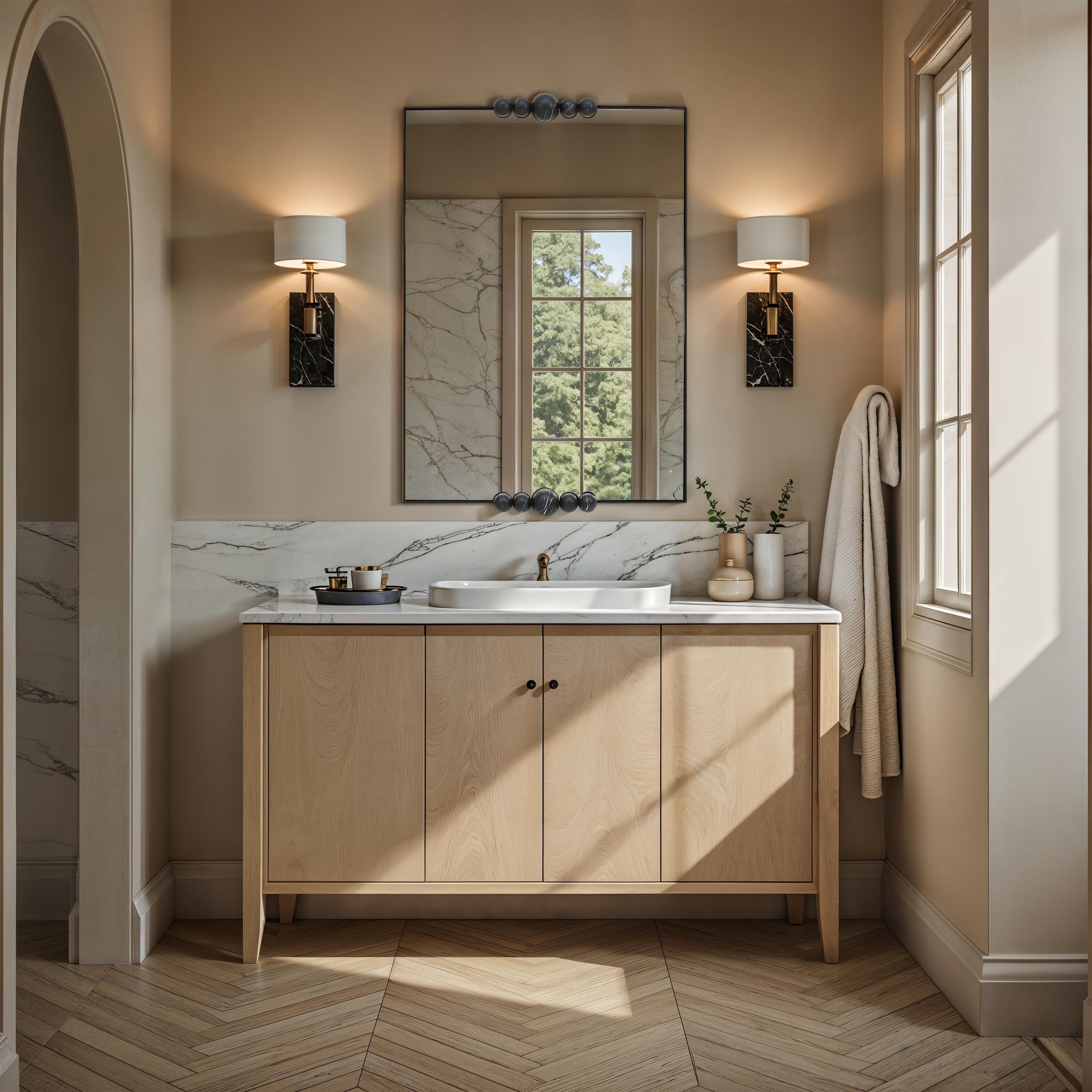 Cosmos 45 X 30 inch Matte Black Marble Wall Mirror