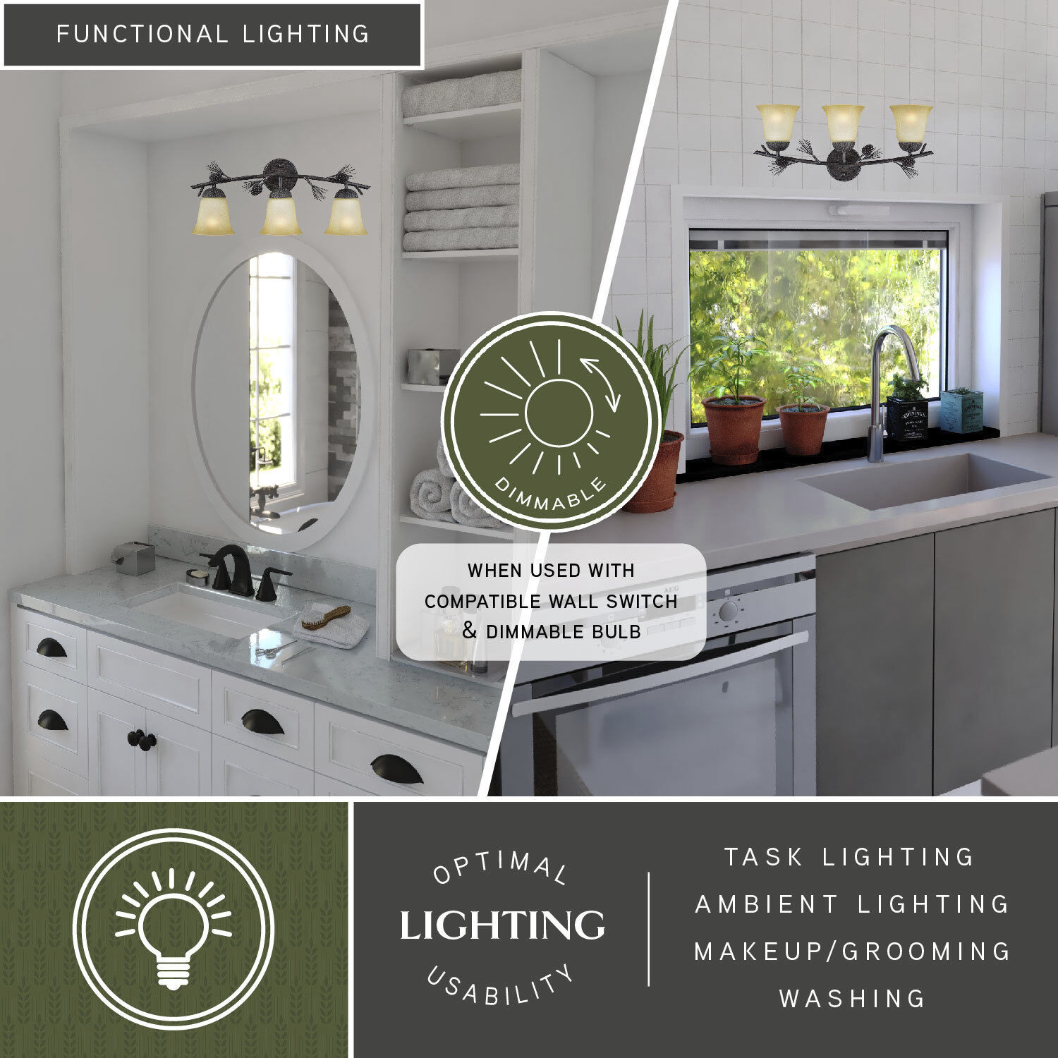 Sierra LED 24 inch Black Walnut Bathroom Light Wall Light