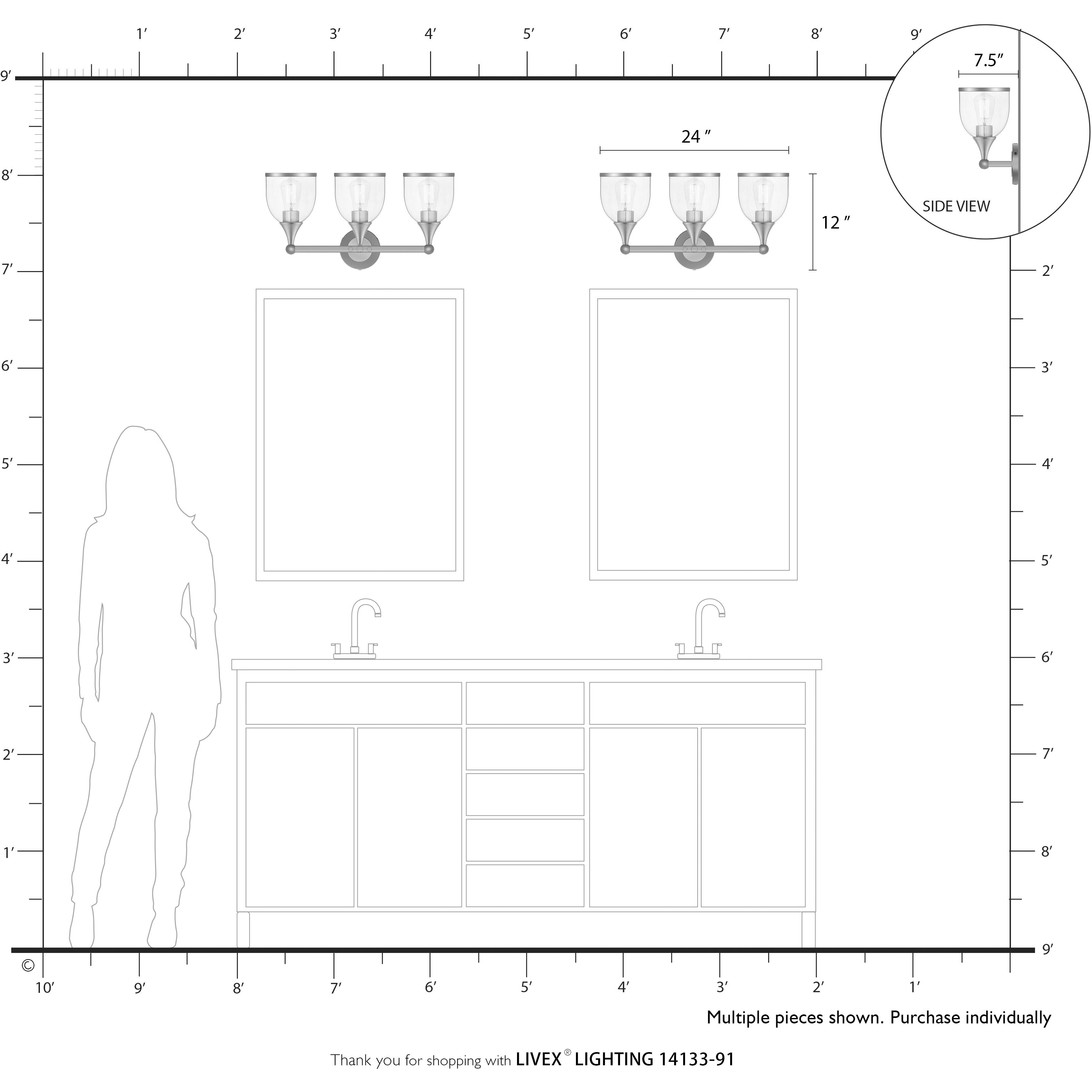 Ashridge 3 Light 24 inch Brushed Nickel Vanity Wall Sconce Wall Light