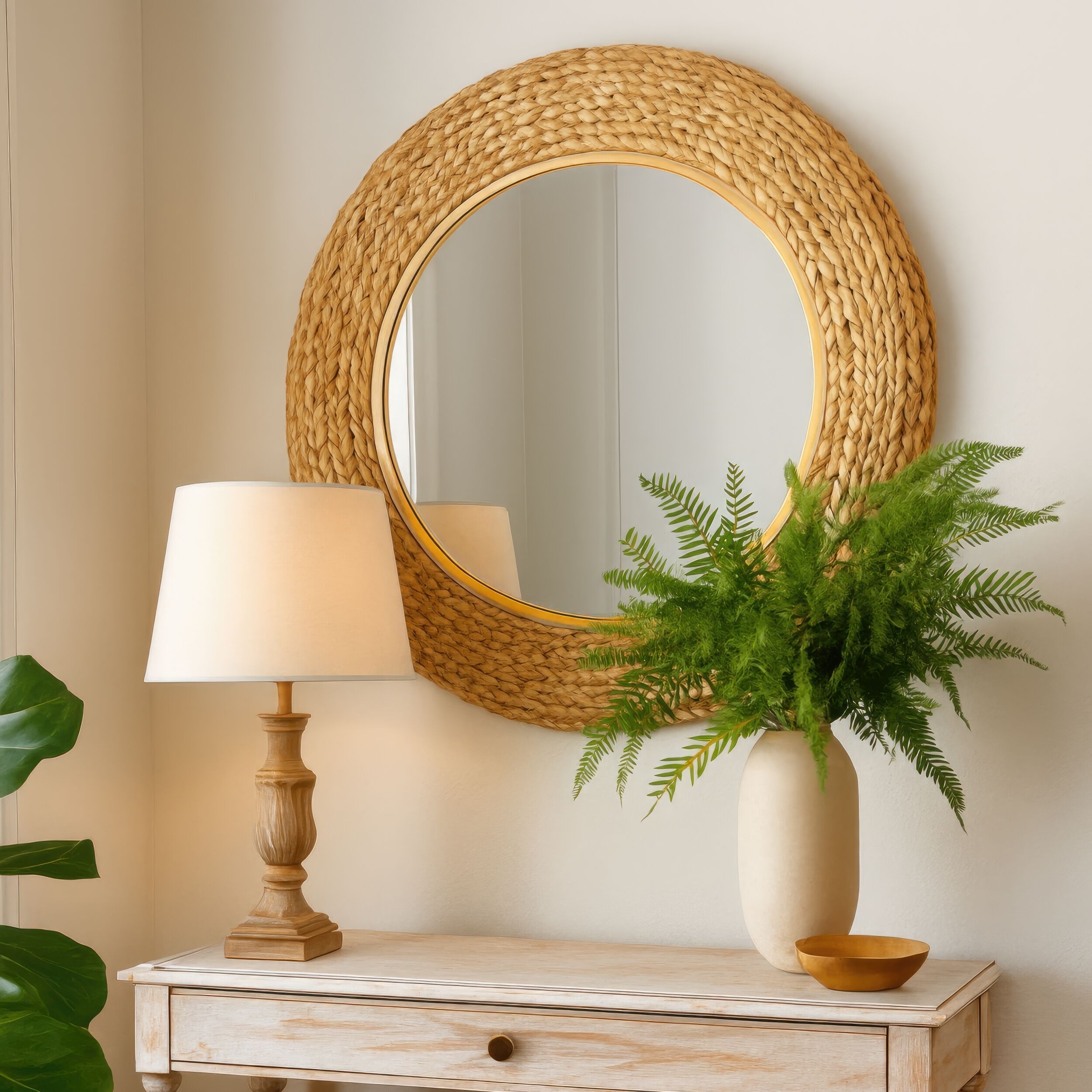 Athena 30.25 X 30.25 inch French Gold with Natural Seagrass Wall Mirror