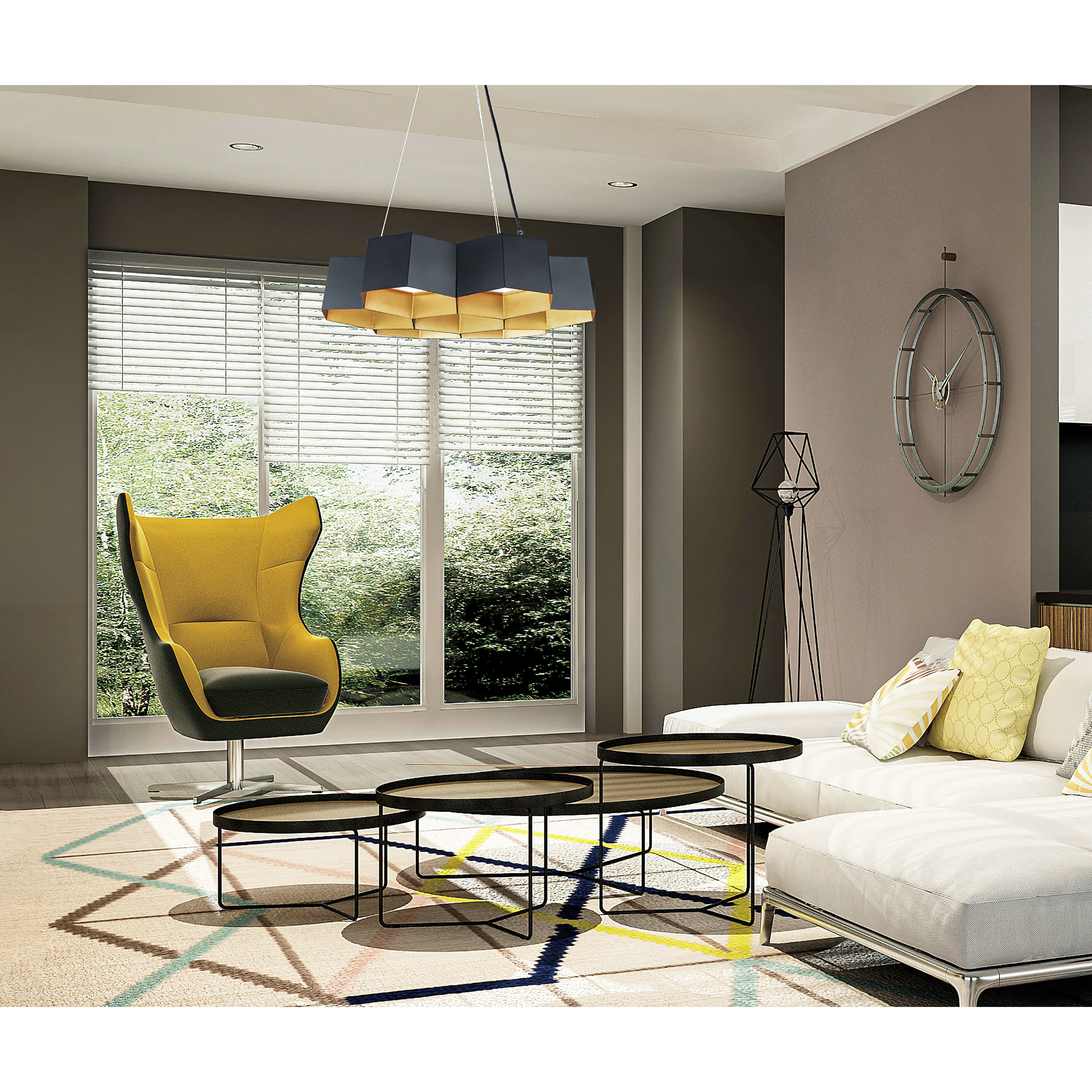 Honeycomb LED 23 inch Black/Gold Suspension Pendant Ceiling Light