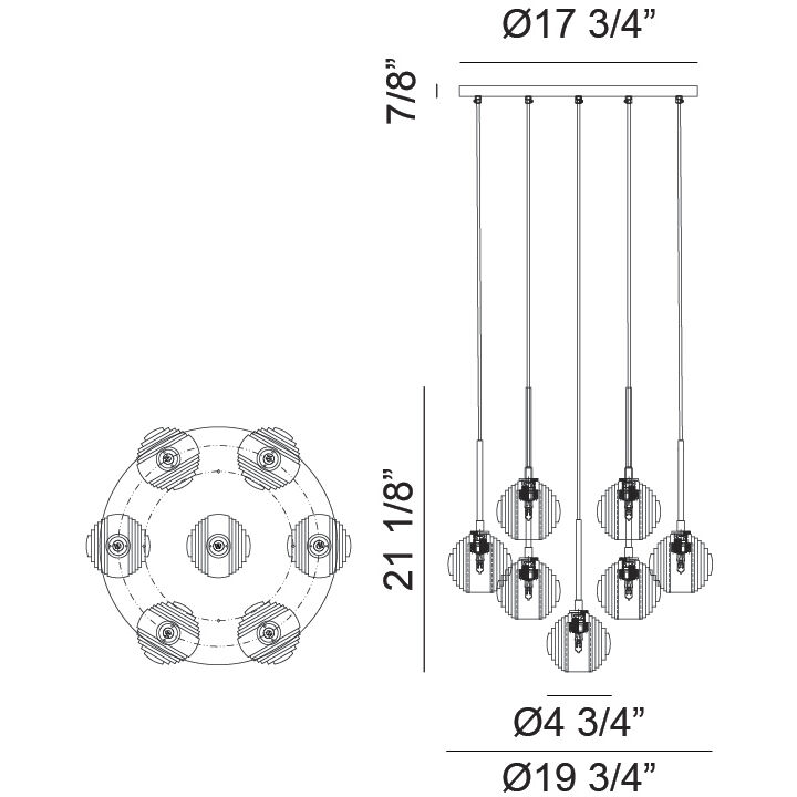 Jemyca 7 Light 19.75 inch Matte Black Pendant Ceiling Light in Matte Black and Smoke