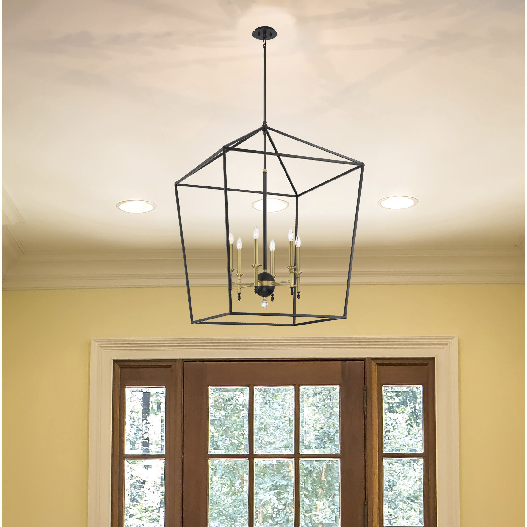 Townhall 6 Light 32 inch Coal/Soft Brass Pendant Ceiling Light