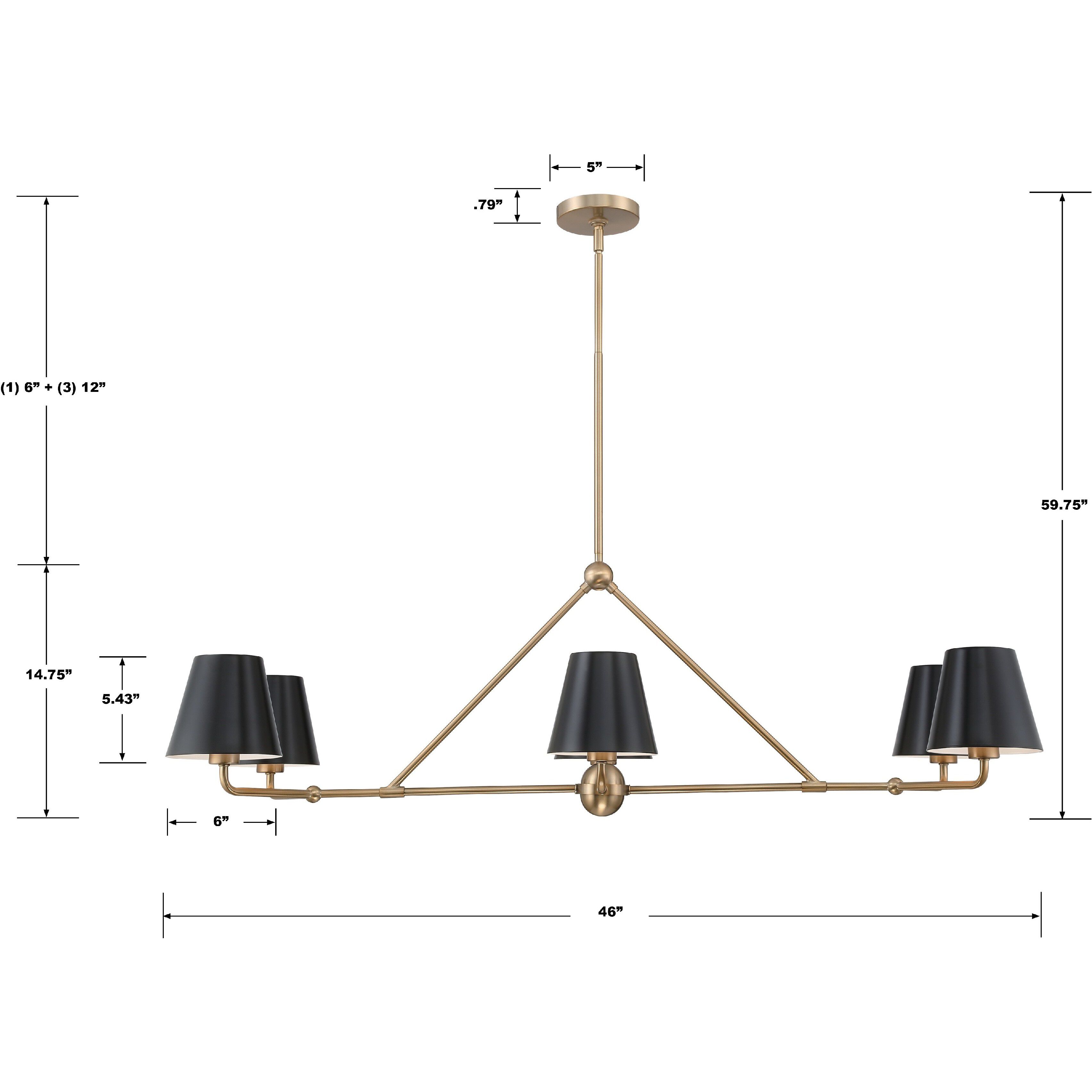 Xavier 6 Light 46 inch Vibrant Gold Linear Chandelier Ceiling Light