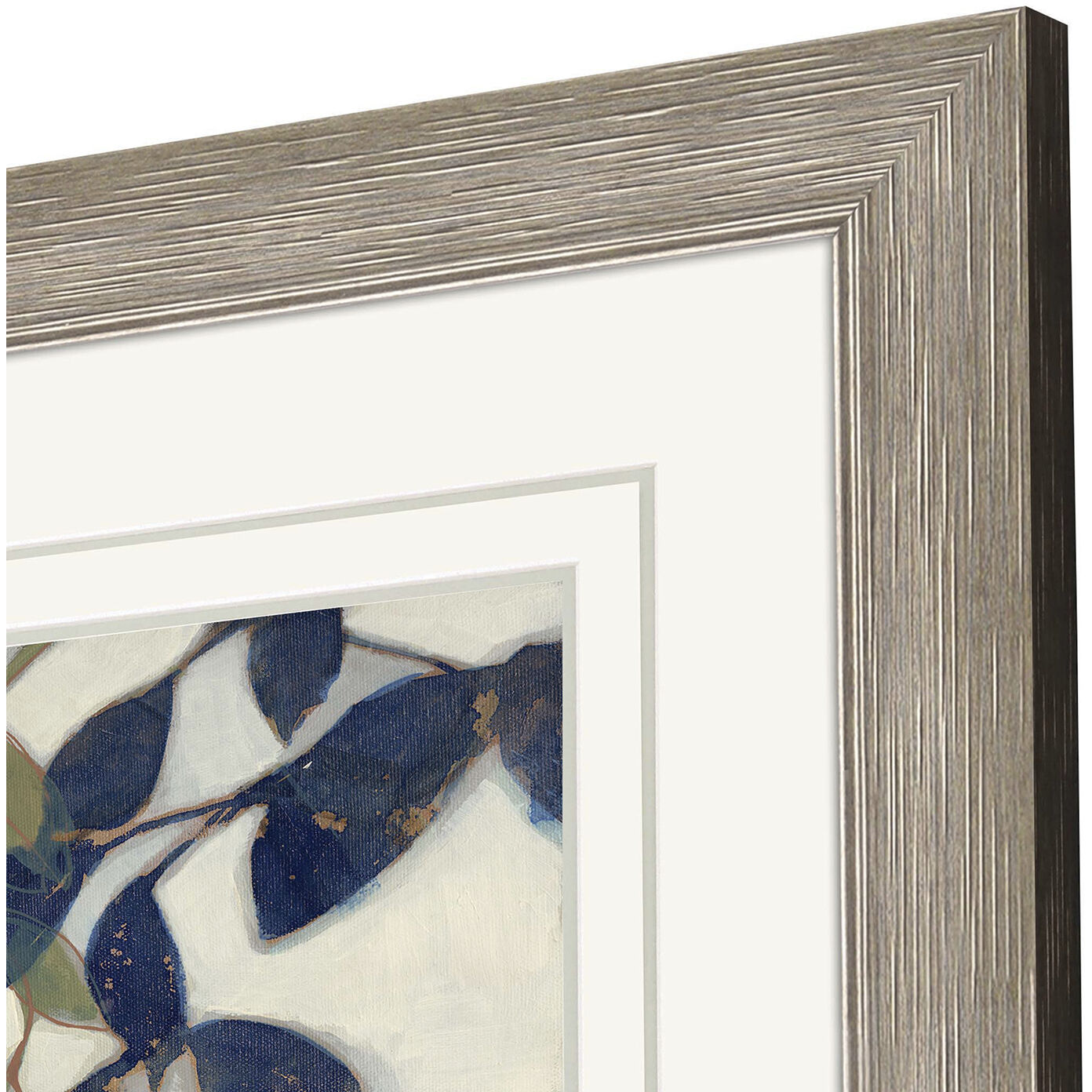 Entwined Leaves Blue and Beige and Green and White Framed Art