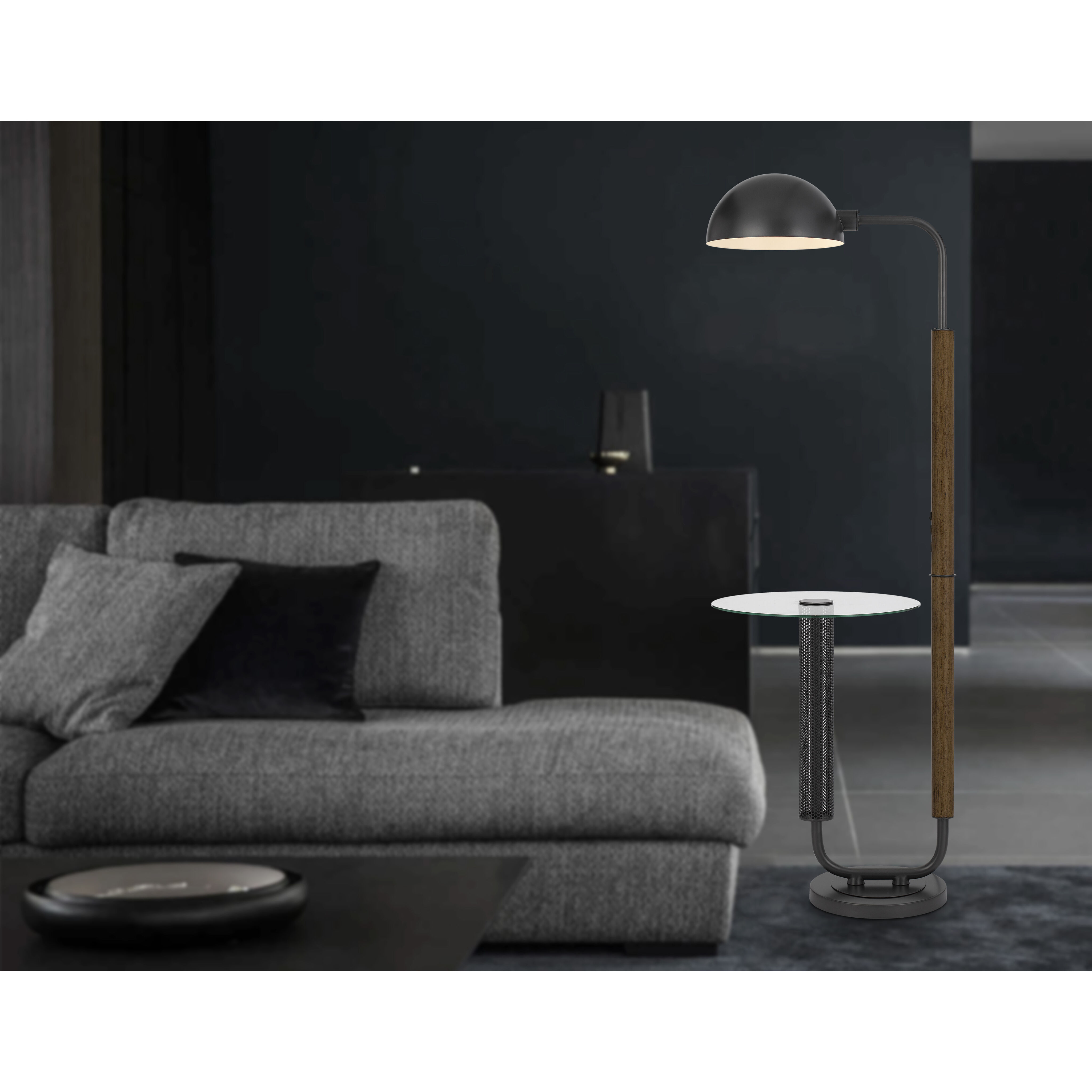 Keyser 63 inch 100.00 watt Oak and Black Floor Lamp Portable Light