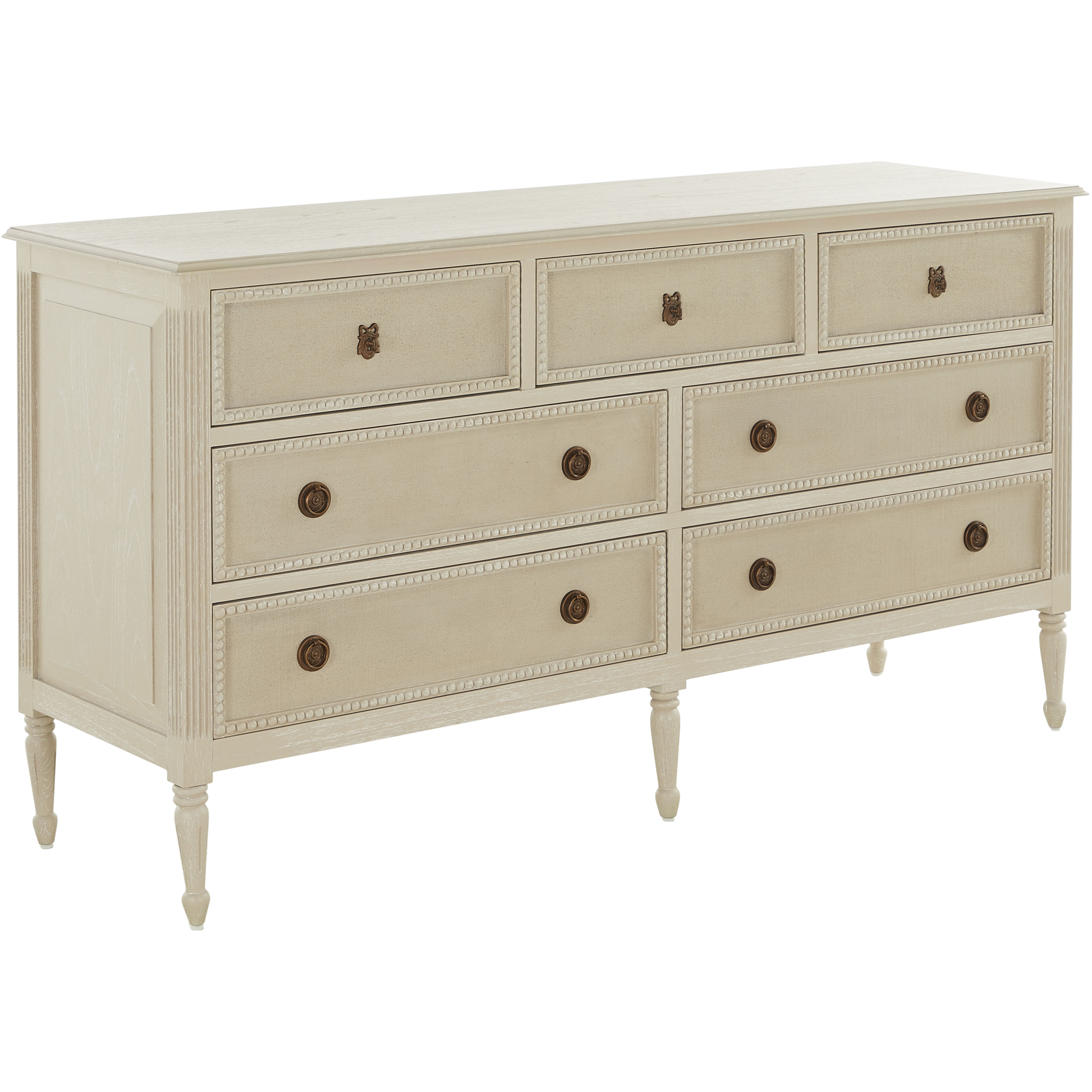 Caroline Cerused White and Painted Burlap Dresser