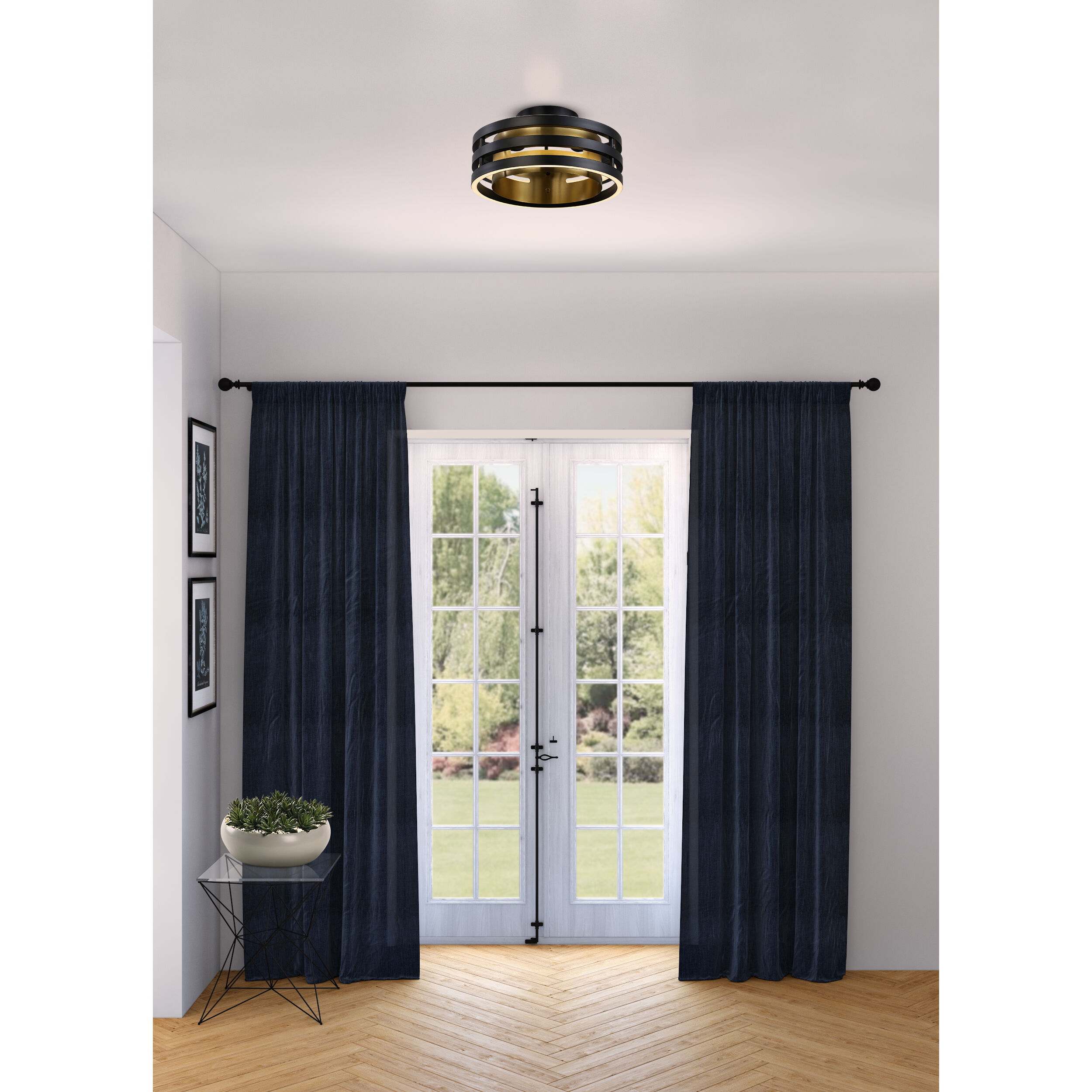 Toledo LED 14.5 inch Black and Brushed Brass Semi-Flush Mount Ceiling Light