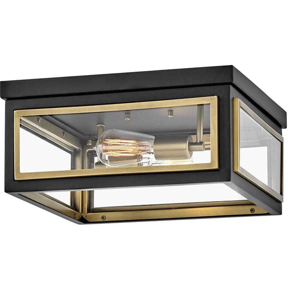Shaw 14 inch Black with Heritage Brass Indoor Flush Mount Ceiling Light