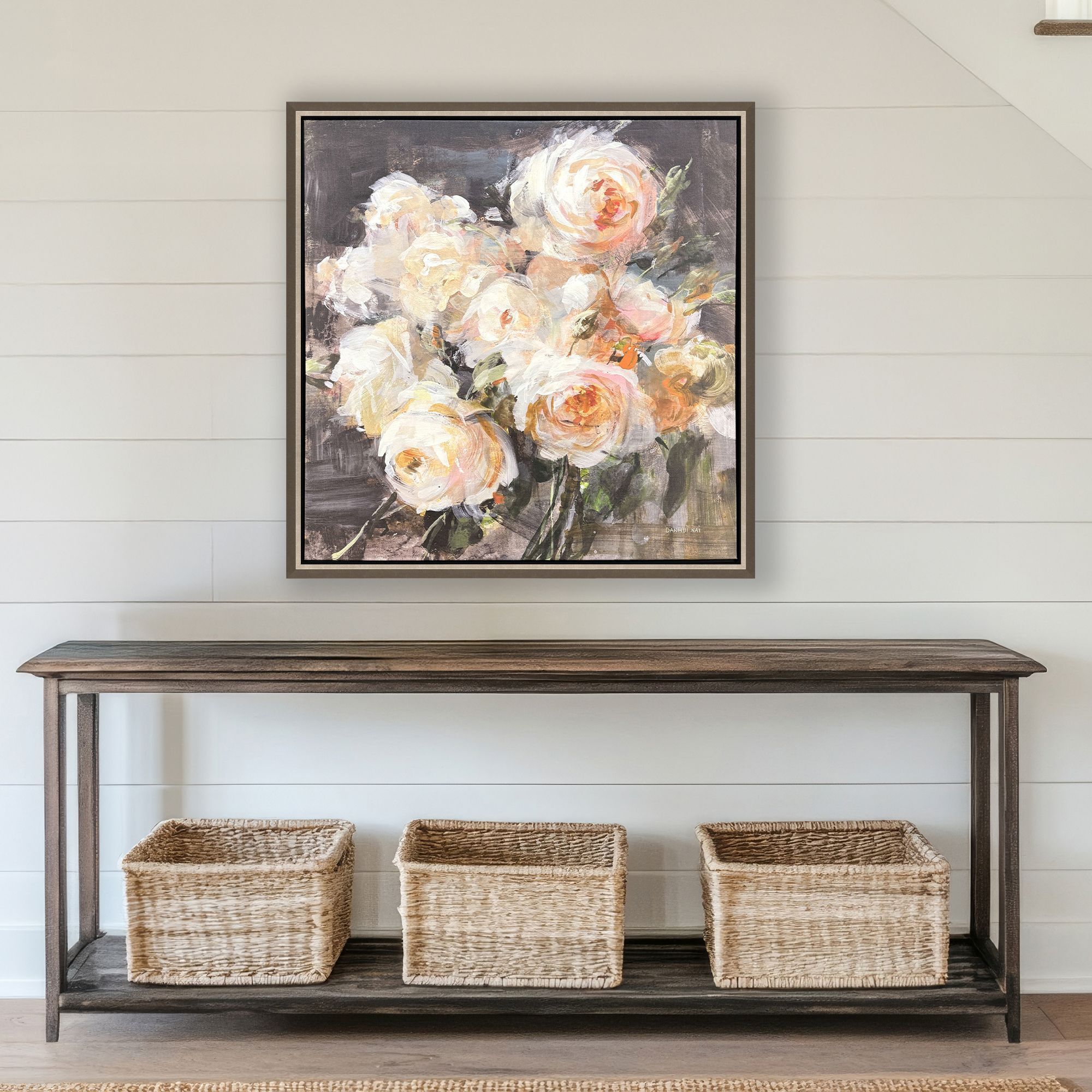 Bradene Roses Pink and Green and Multi and White Canvas