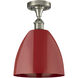 Edison Plymouth Dome 1 Light 9 inch Brushed Satin Nickel Semi-Flush Mount Ceiling Light in Red