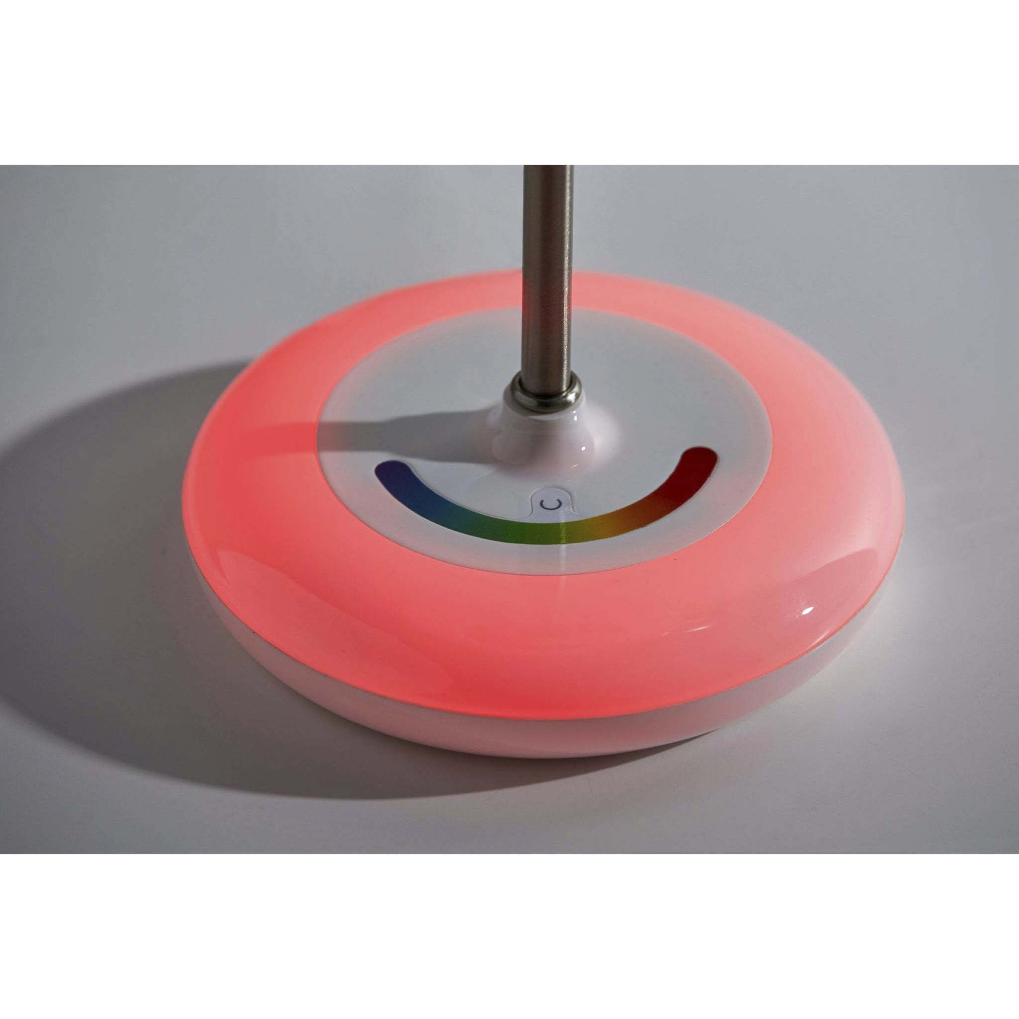 Mia 18.5 inch 40 watt Brushed Steel Color Changing Table Lamp Portable Light in White, Simplee Adesso